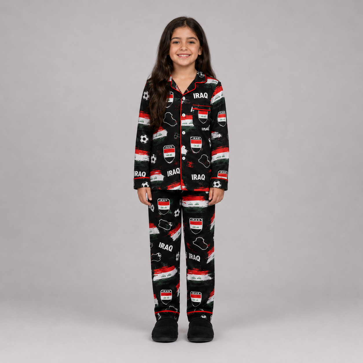 World Cup 2026 Iraq Football Themed All Over Printed Matching Pajama Set