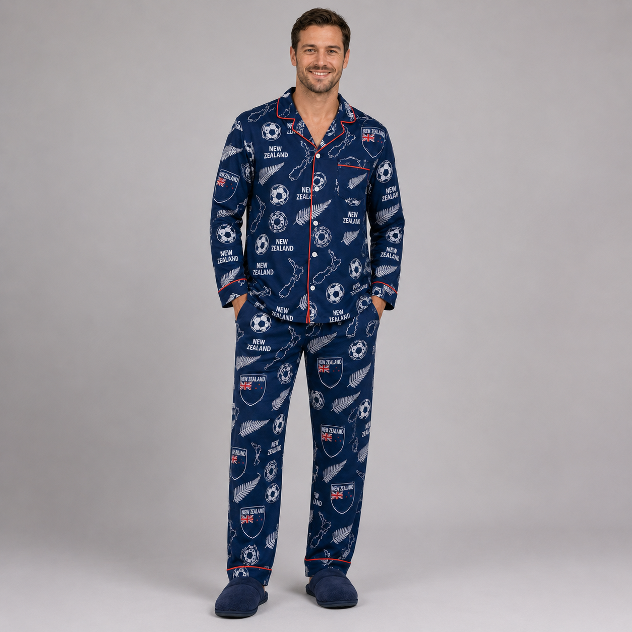 World Cup 2026 New Zealand Football Themed All Over Printed Matching Pajama Set