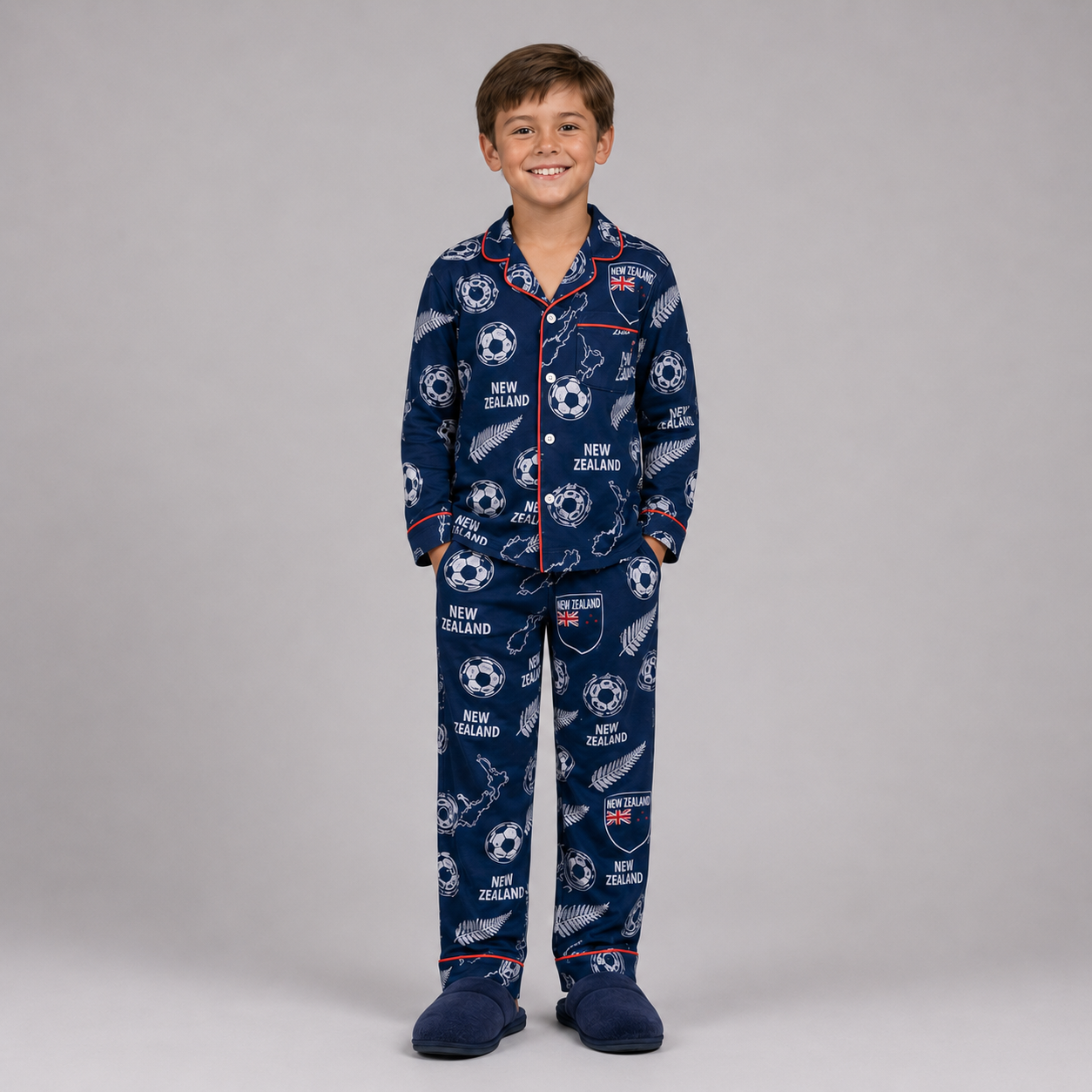 World Cup 2026 New Zealand Football Themed All Over Printed Matching Pajama Set