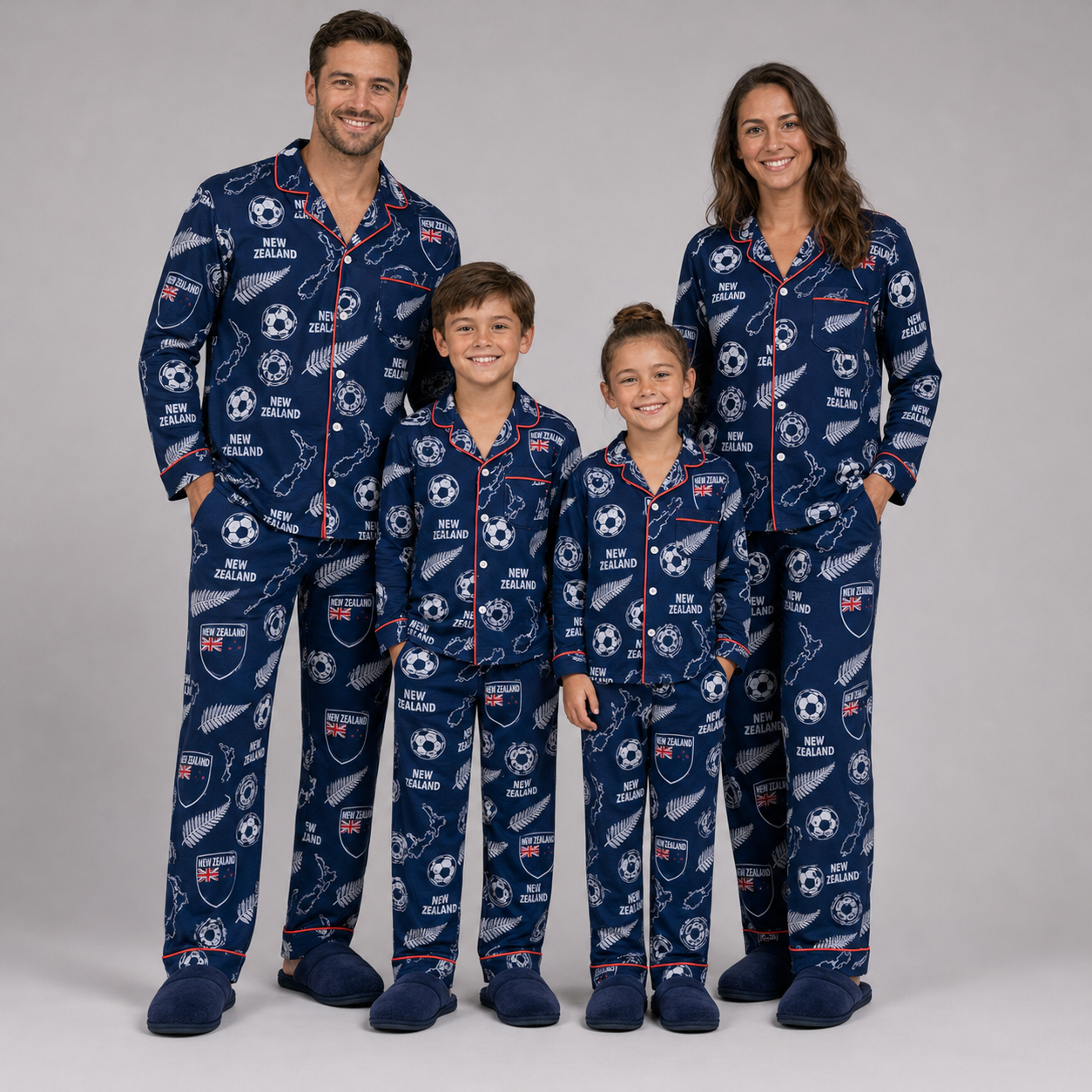 World Cup 2026 New Zealand Football Themed All Over Printed Matching Pajama Set