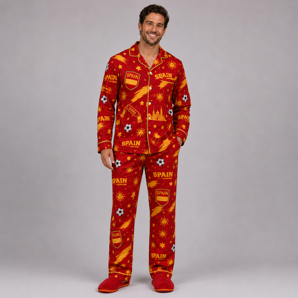 World Cup 2026 Spain Football Themed All Over Printed Matching Pajama Set