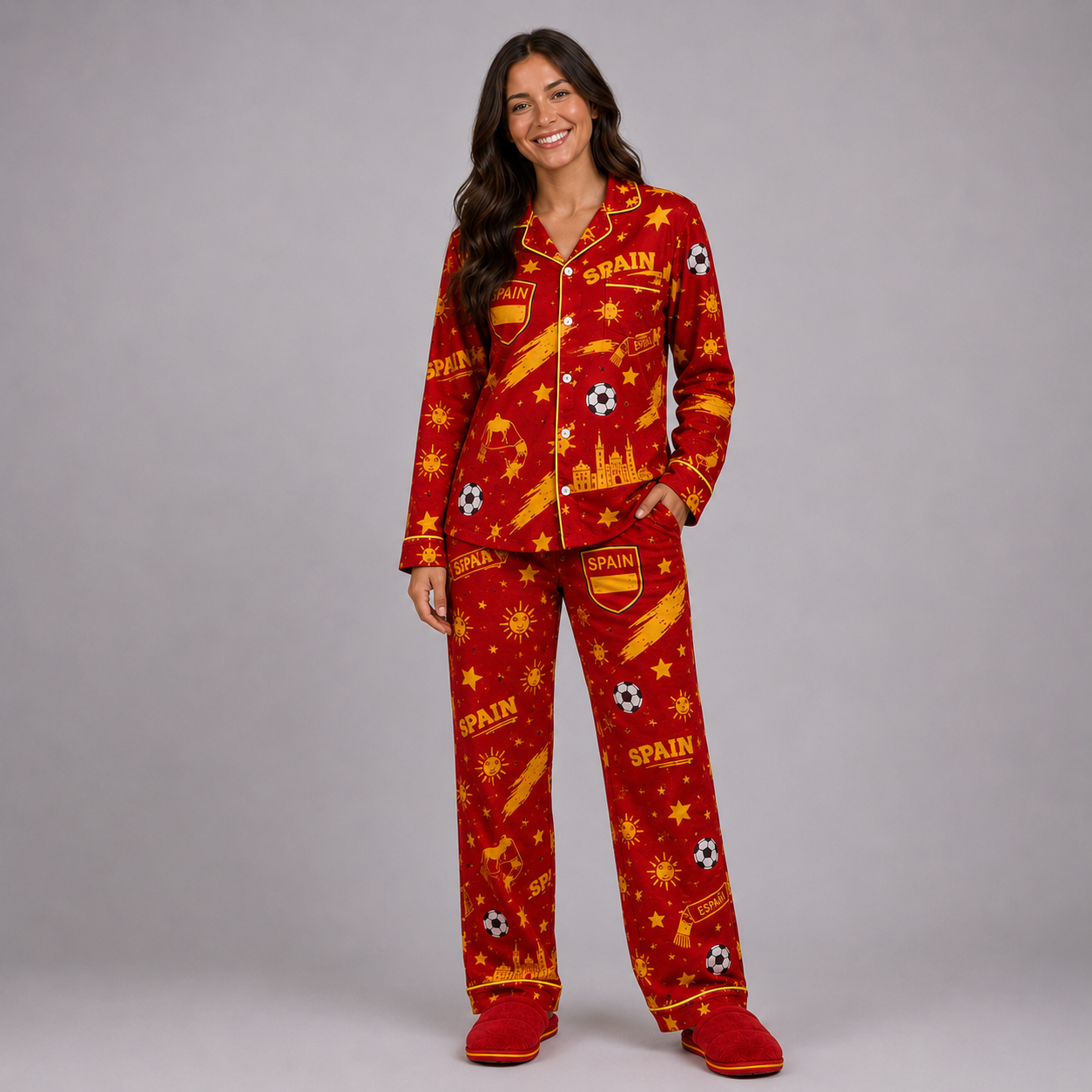 World Cup 2026 Spain Football Themed All Over Printed Matching Pajama Set