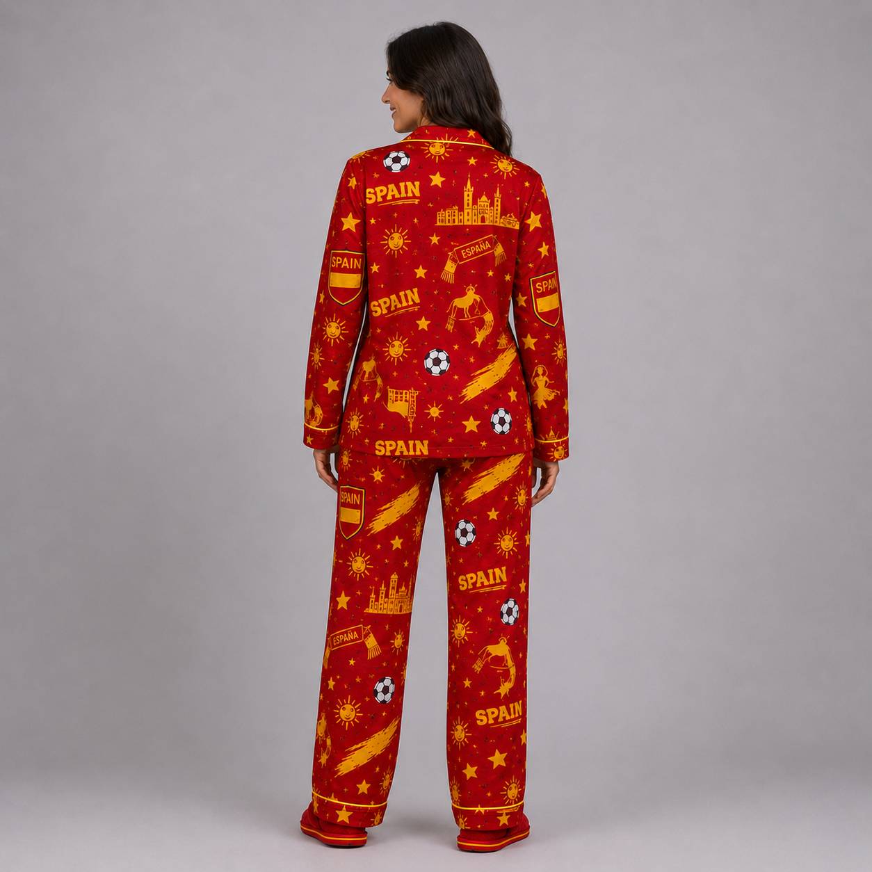 World Cup 2026 Spain Football Themed All Over Printed Matching Pajama Set