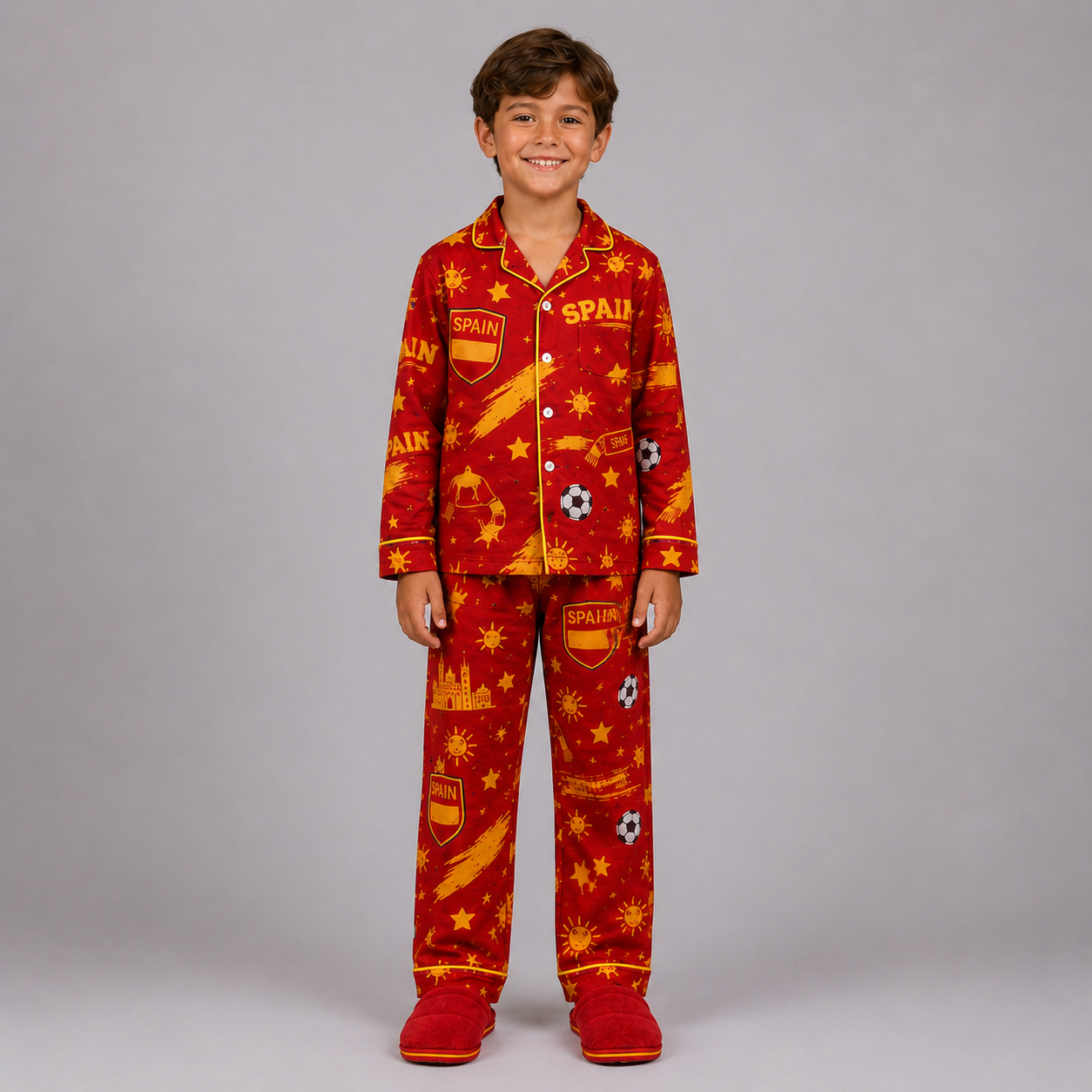 World Cup 2026 Spain Football Themed All Over Printed Matching Pajama Set