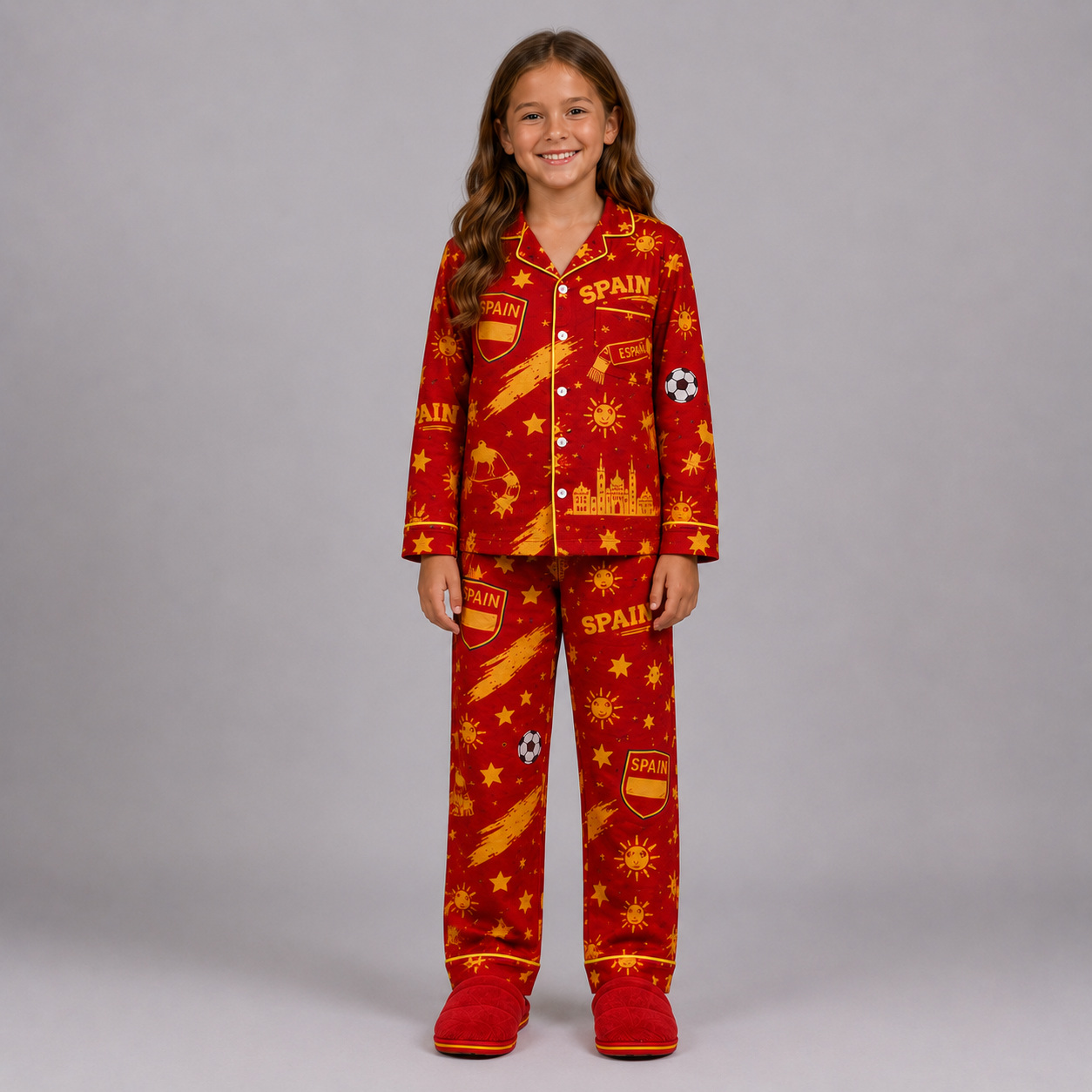 World Cup 2026 Spain Football Themed All Over Printed Matching Pajama Set