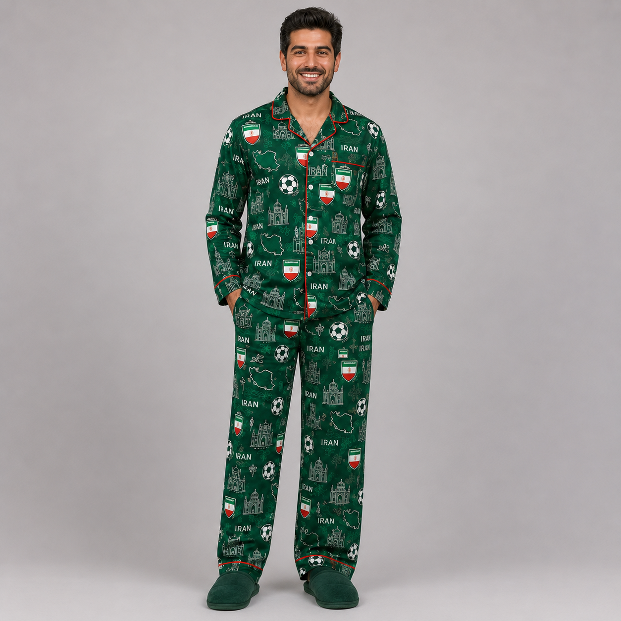 World Cup 2026 Iran Football Themed All Over Printed Matching Pajama Set