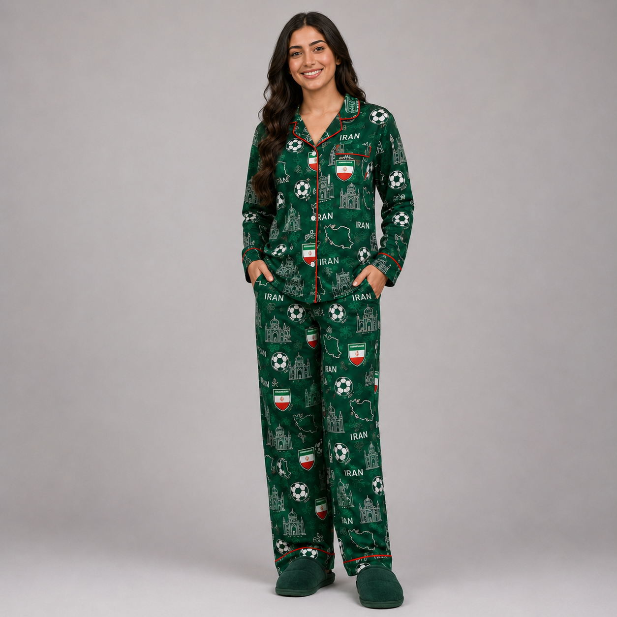 World Cup 2026 Iran Football Themed All Over Printed Matching Pajama Set