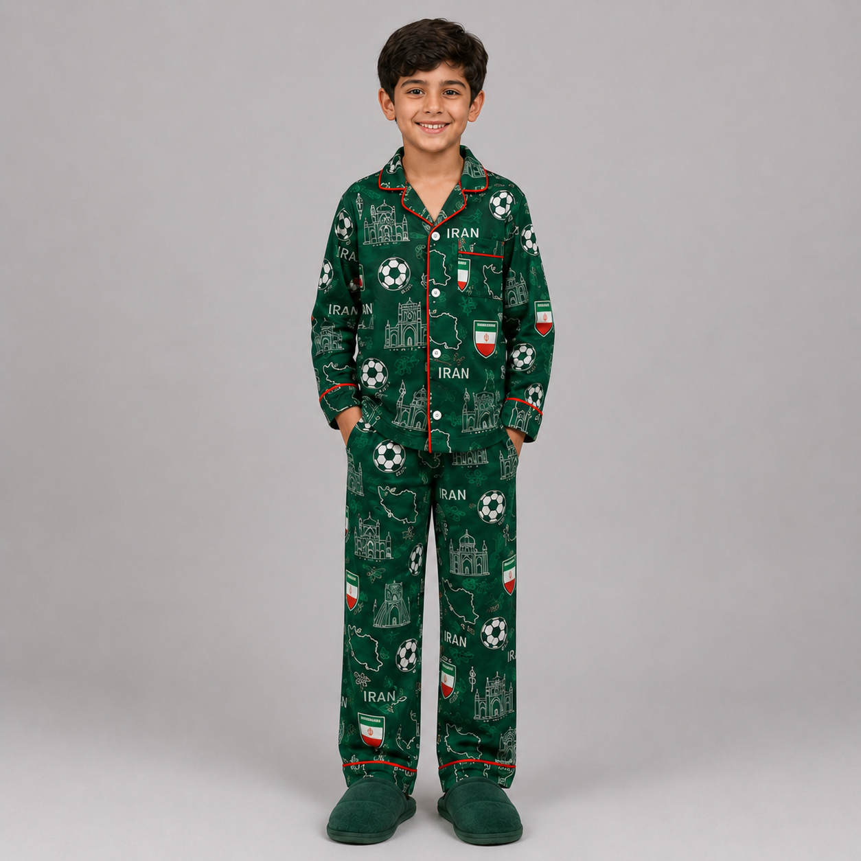 World Cup 2026 Iran Football Themed All Over Printed Matching Pajama Set