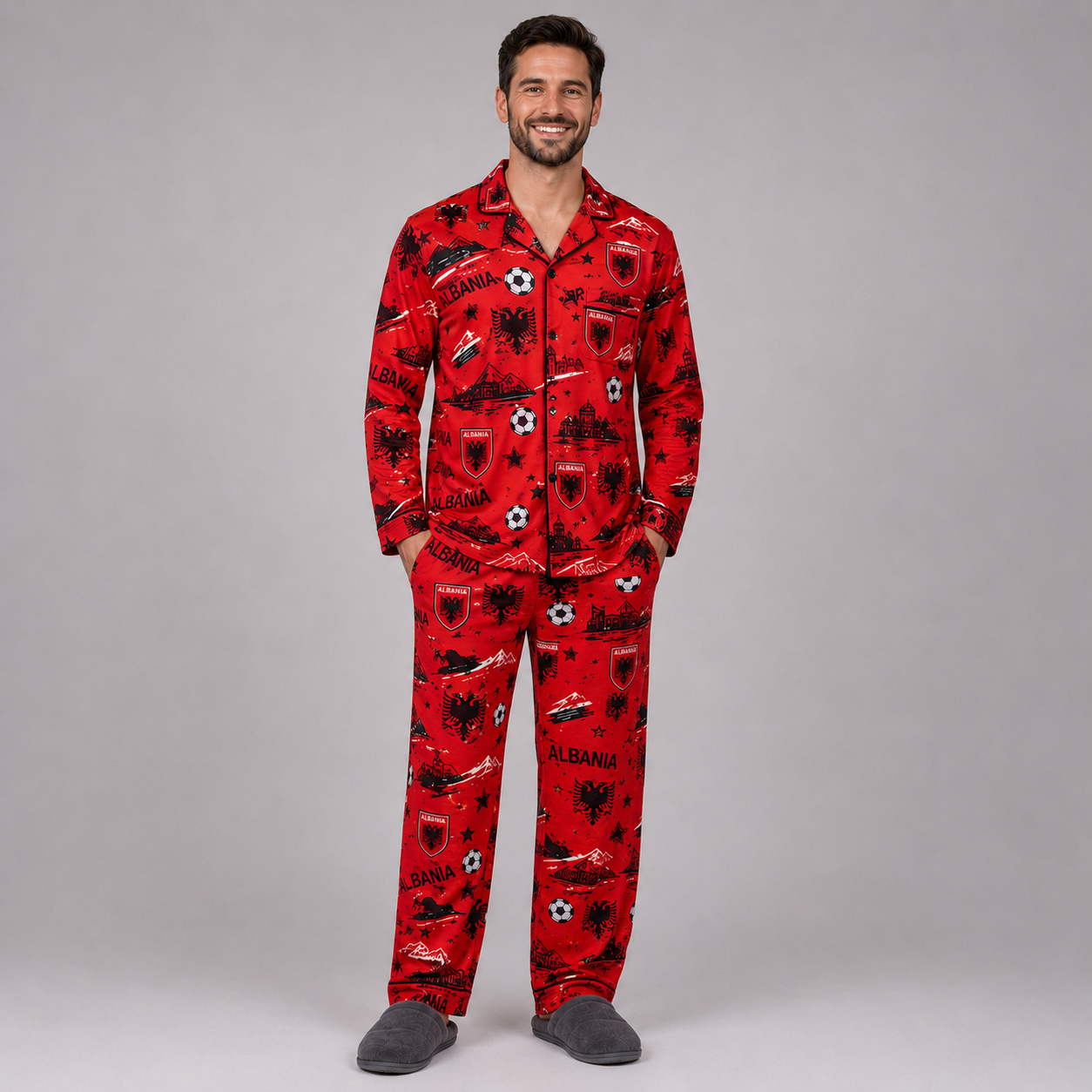 World Cup 2026 Albania Football Themed All Over Printed Matching Pajama Set