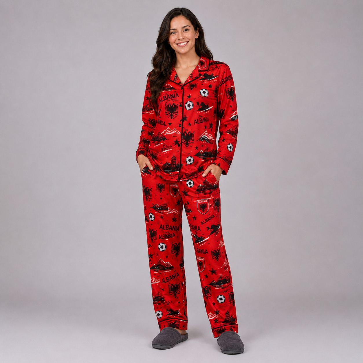 World Cup 2026 Albania Football Themed All Over Printed Matching Pajama Set