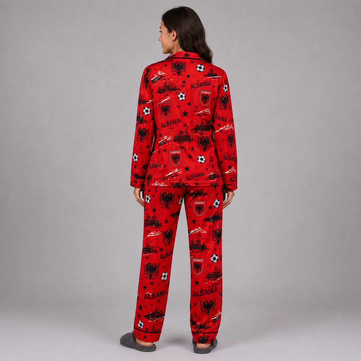 World Cup 2026 Albania Football Themed All Over Printed Matching Pajama Set