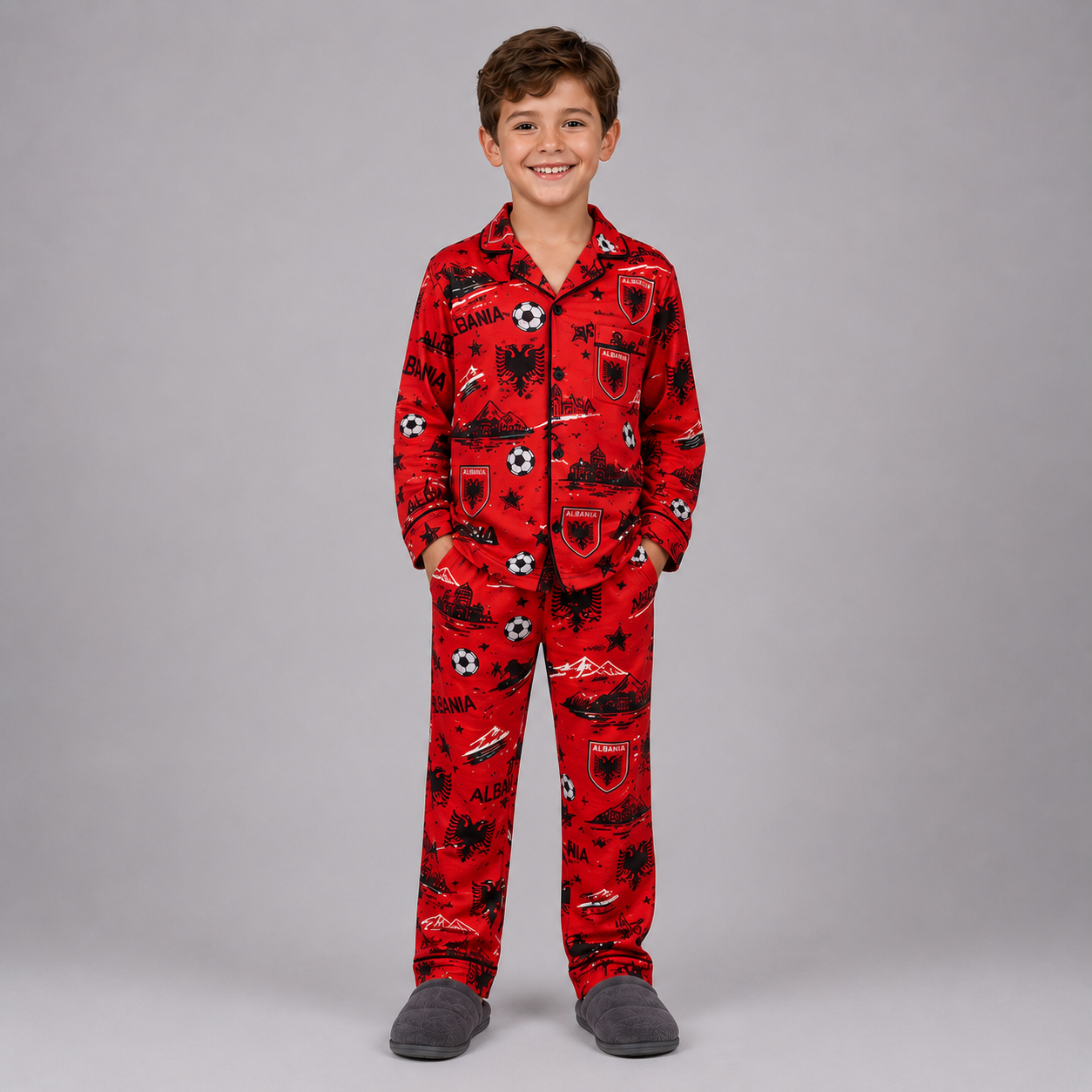 World Cup 2026 Albania Football Themed All Over Printed Matching Pajama Set