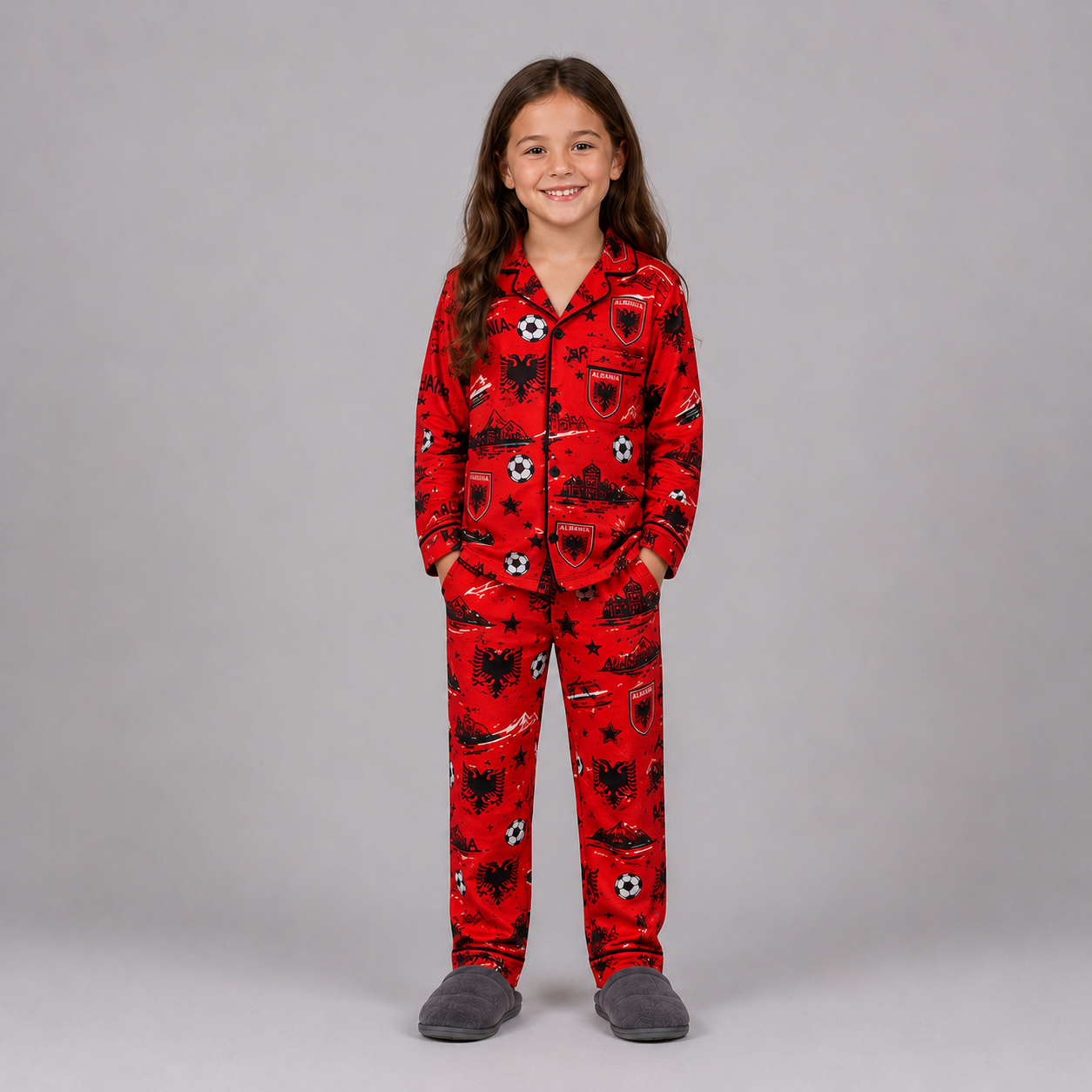 World Cup 2026 Albania Football Themed All Over Printed Matching Pajama Set