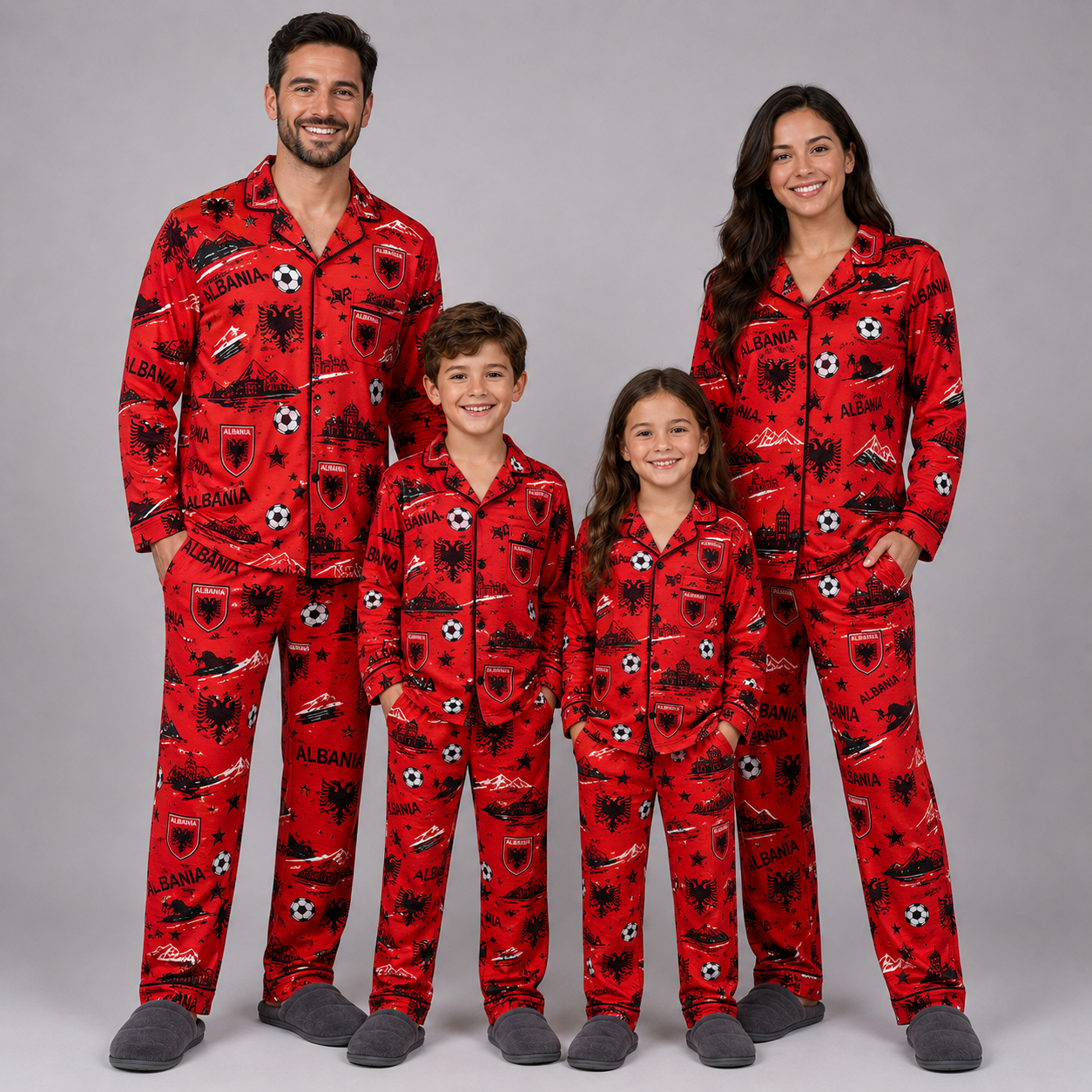 World Cup 2026 Albania Football Themed All Over Printed Matching Pajama Set