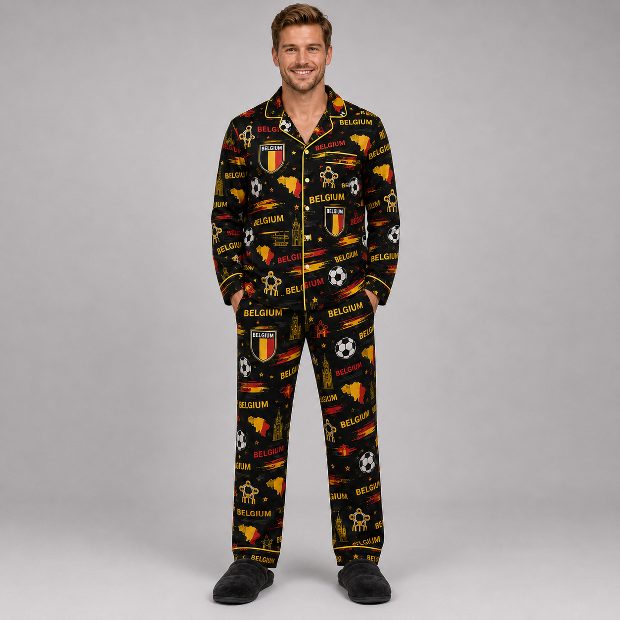 World Cup 2026 Belgium Football Themed All Over Printed Matching Pajama Set