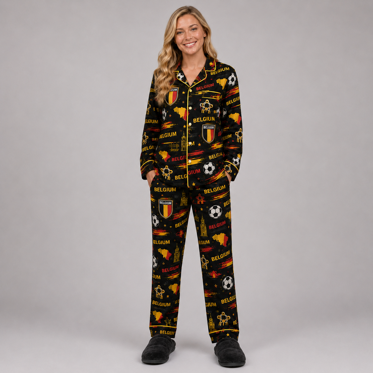 World Cup 2026 Belgium Football Themed All Over Printed Matching Pajama Set