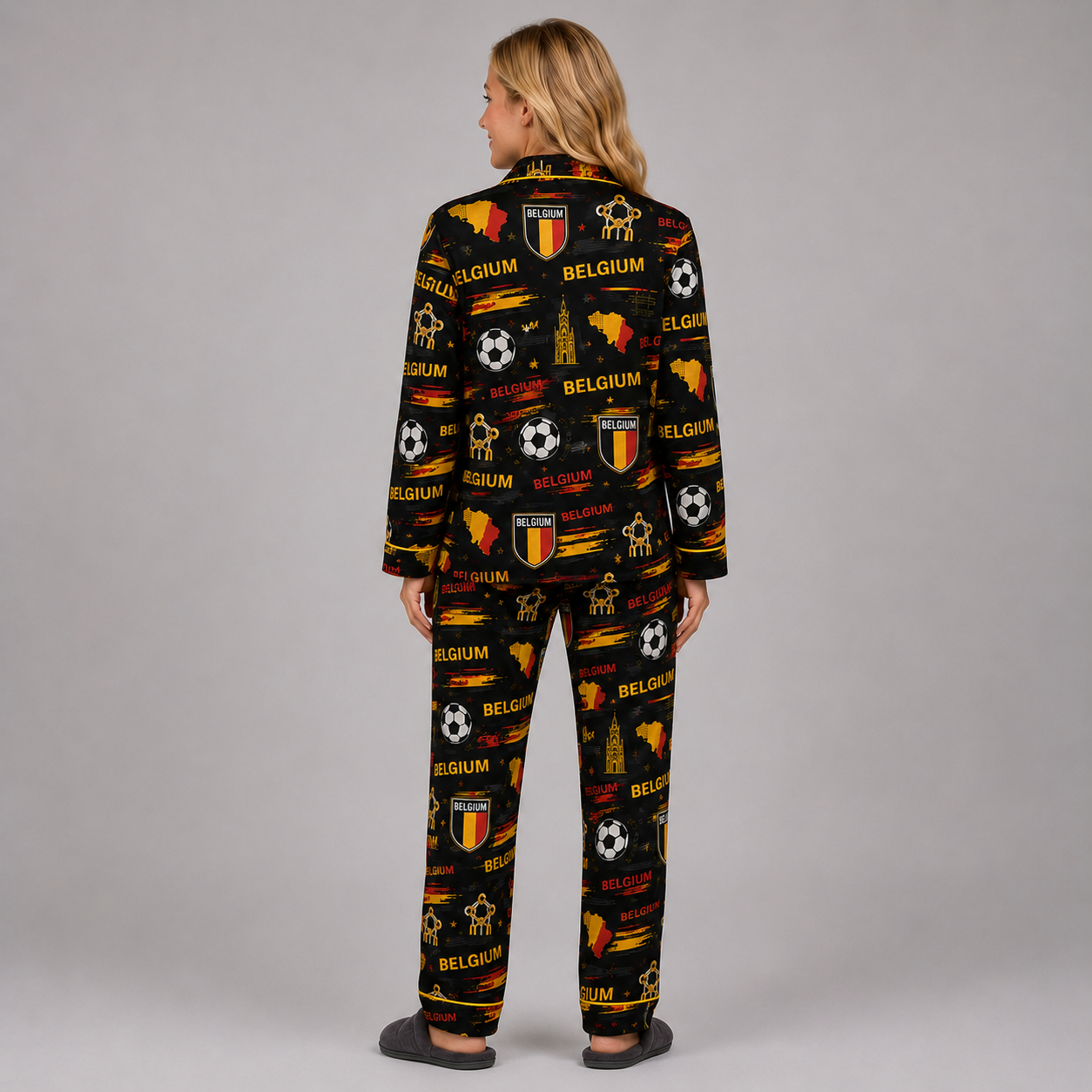 World Cup 2026 Belgium Football Themed All Over Printed Matching Pajama Set