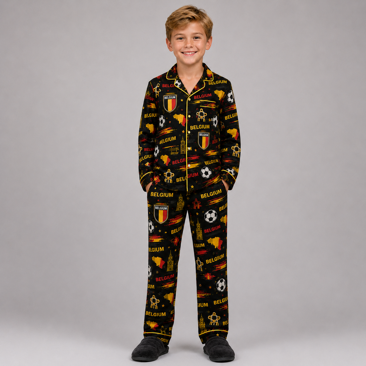 World Cup 2026 Belgium Football Themed All Over Printed Matching Pajama Set