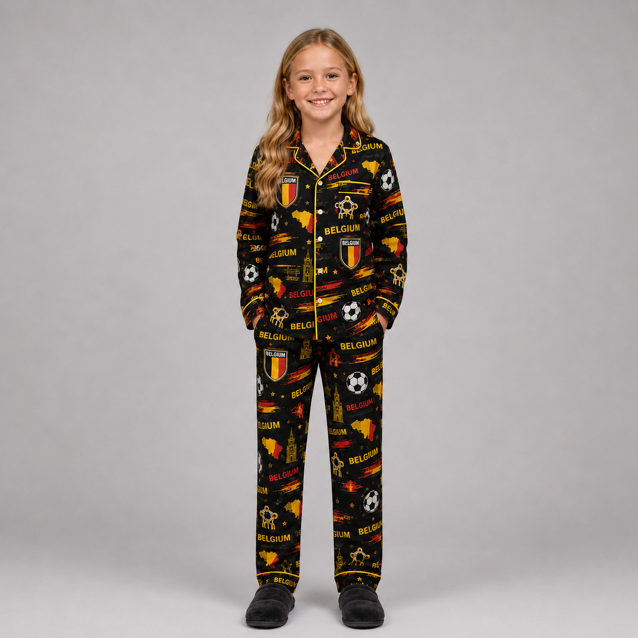 World Cup 2026 Belgium Football Themed All Over Printed Matching Pajama Set