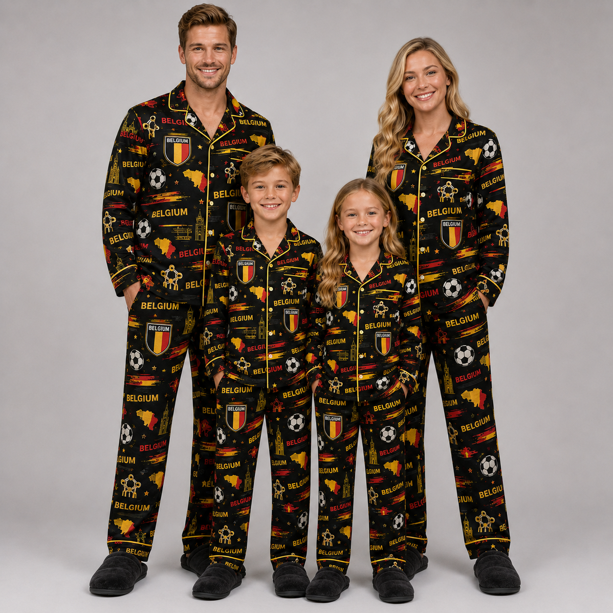 World Cup 2026 Belgium Football Themed All Over Printed Matching Pajama Set
