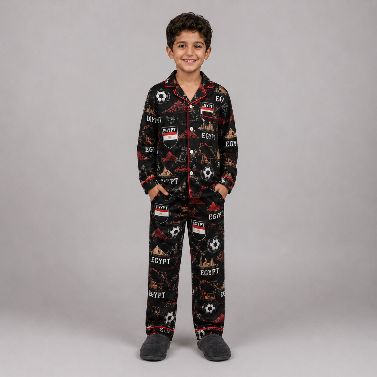 World Cup 2026 Egypt Football Themed All Over Printed Matching Pajama Set