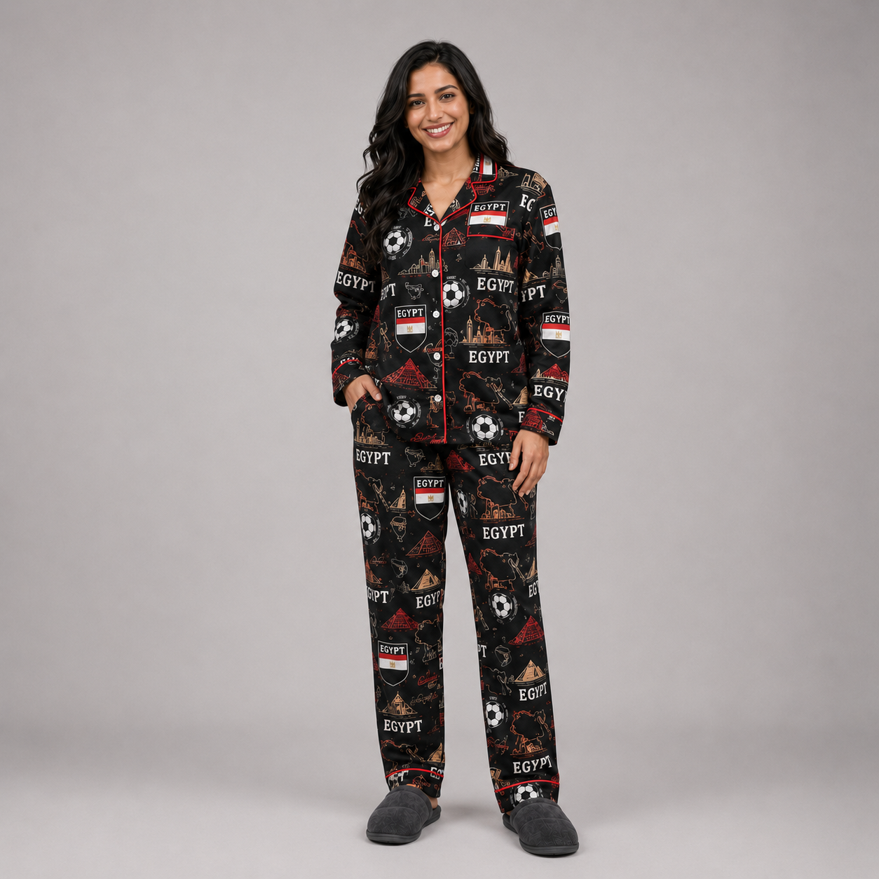 World Cup 2026 Egypt Football Themed All Over Printed Matching Pajama Set