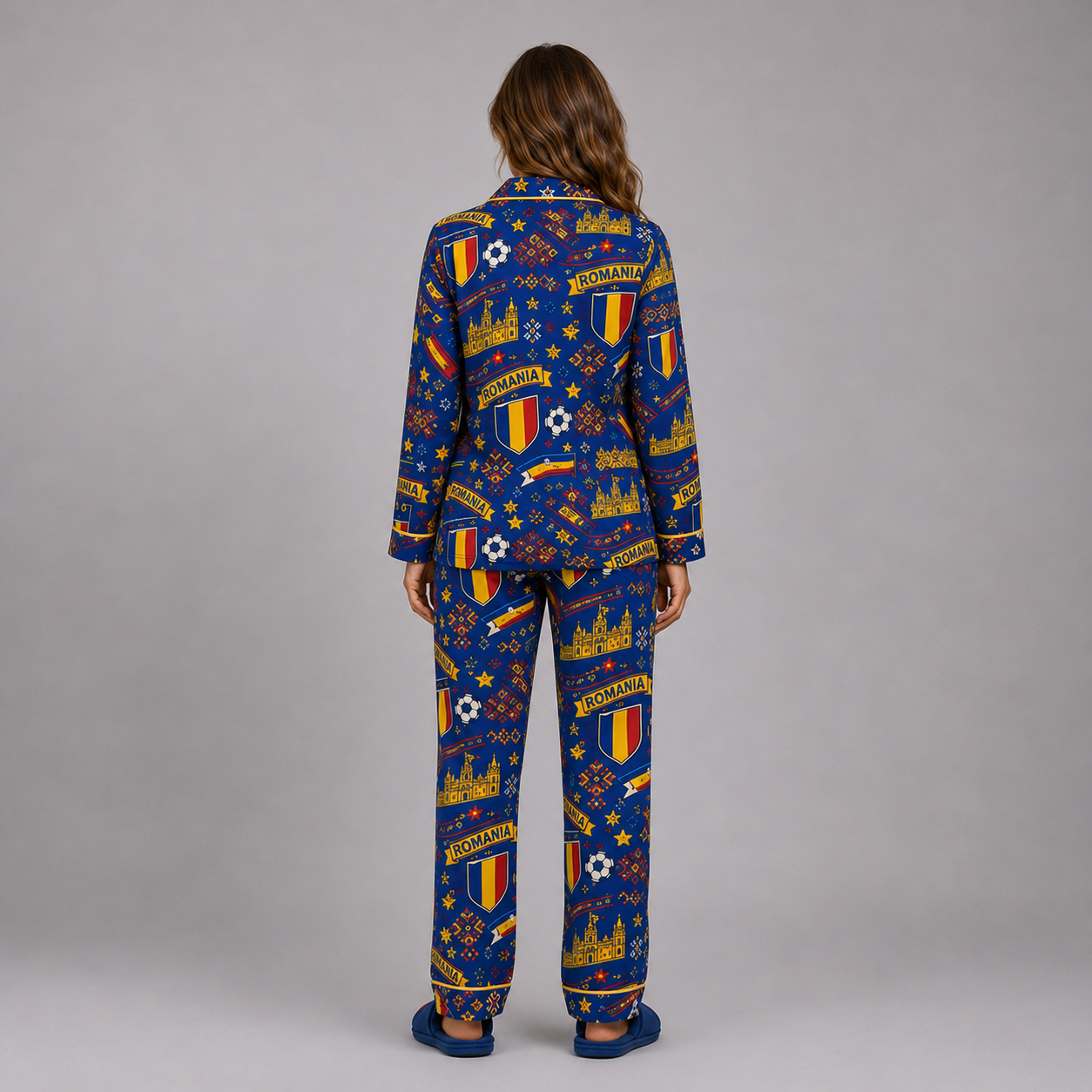 World Cup 2026 Romania Football Themed All Over Printed Matching Pajama Set