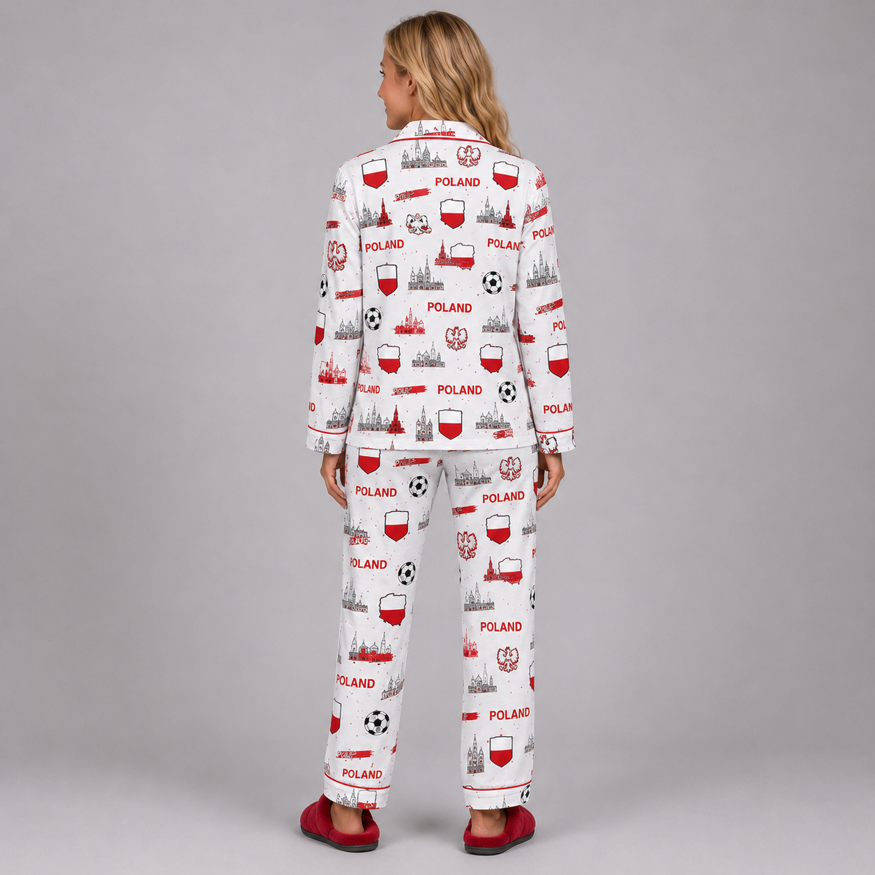 World Cup 2026 Poland Football Themed All Over Printed Matching Pajama Set