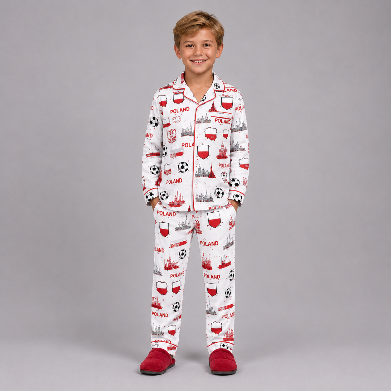 World Cup 2026 Poland Football Themed All Over Printed Matching Pajama Set