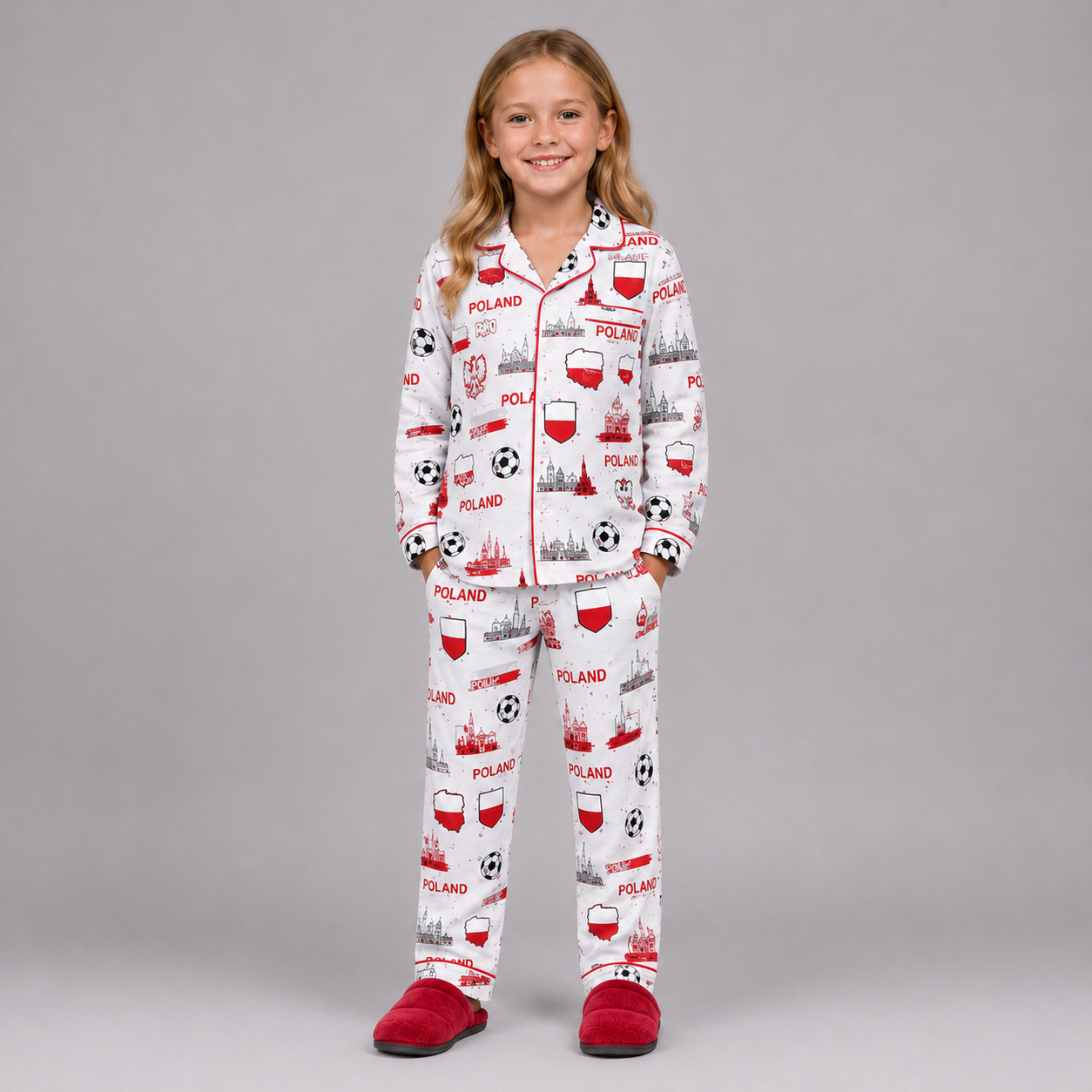 World Cup 2026 Poland Football Themed All Over Printed Matching Pajama Set