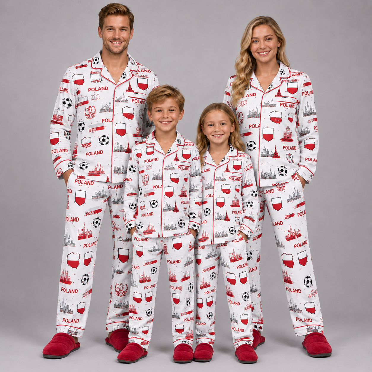 World Cup 2026 Poland Football Themed All Over Printed Matching Pajama Set