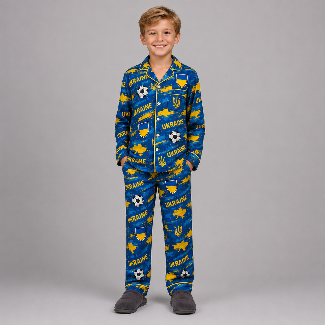 World Cup 2026 Ukraine Football Themed All Over Printed Matching Pajama Set