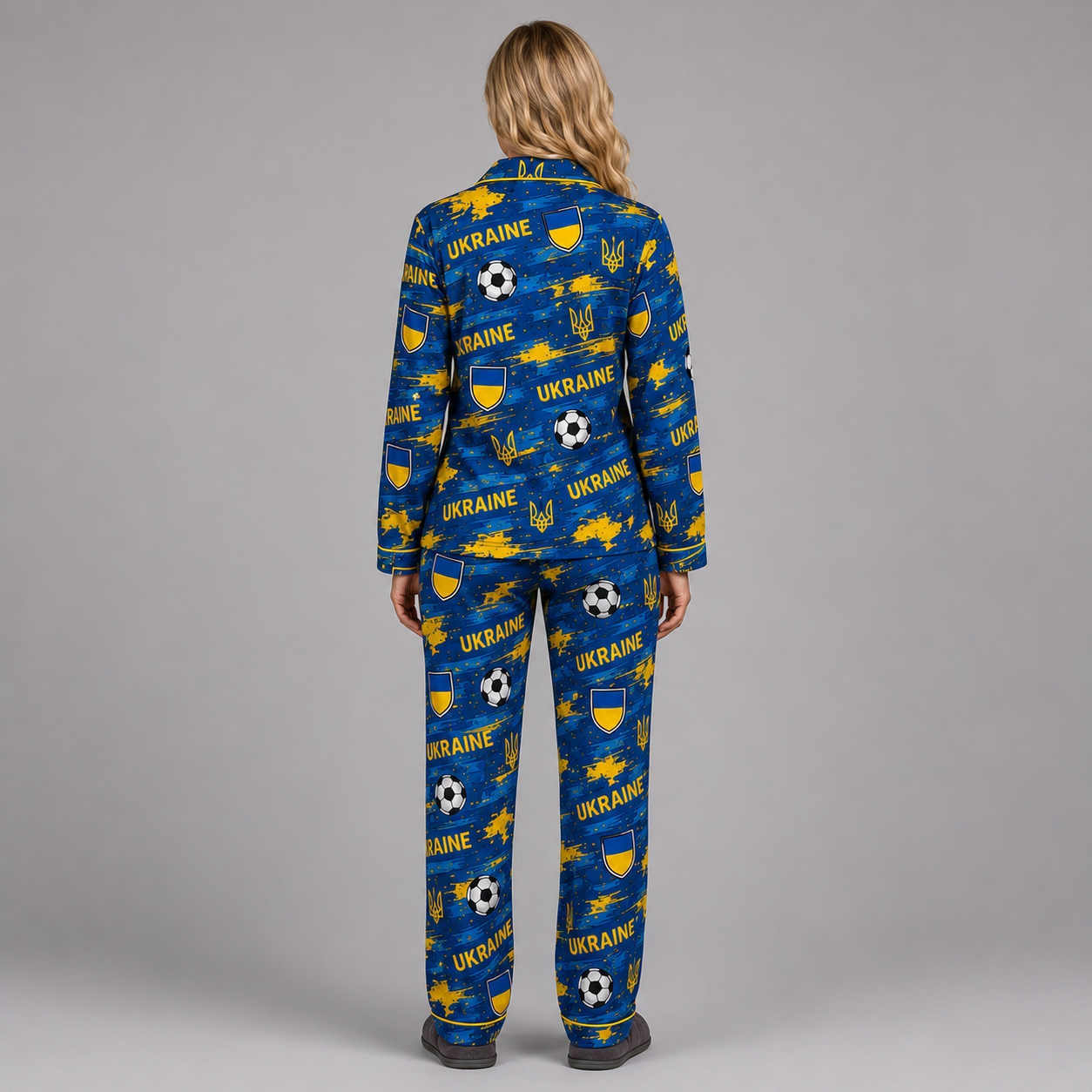World Cup 2026 Ukraine Football Themed All Over Printed Matching Pajama Set