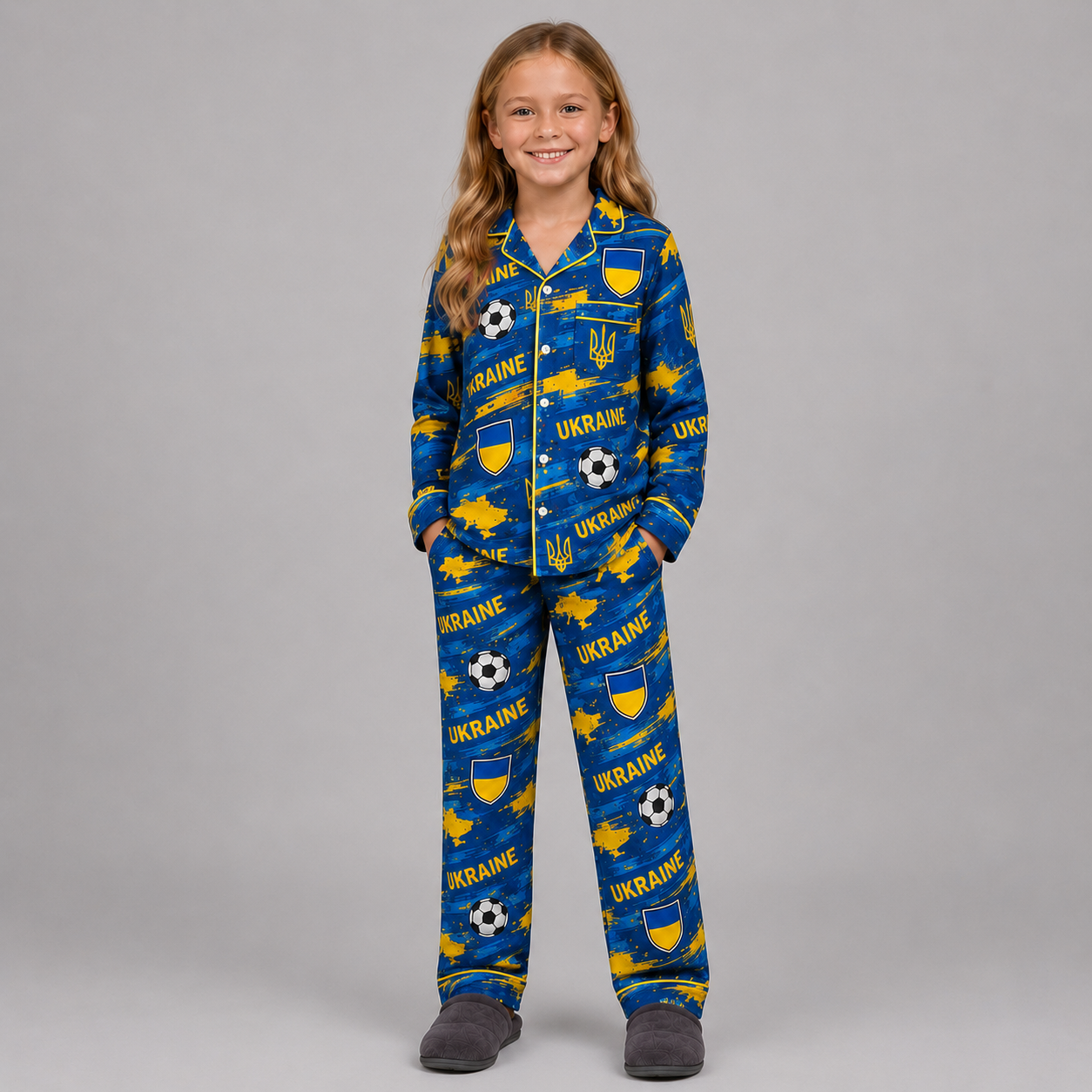 World Cup 2026 Ukraine Football Themed All Over Printed Matching Pajama Set