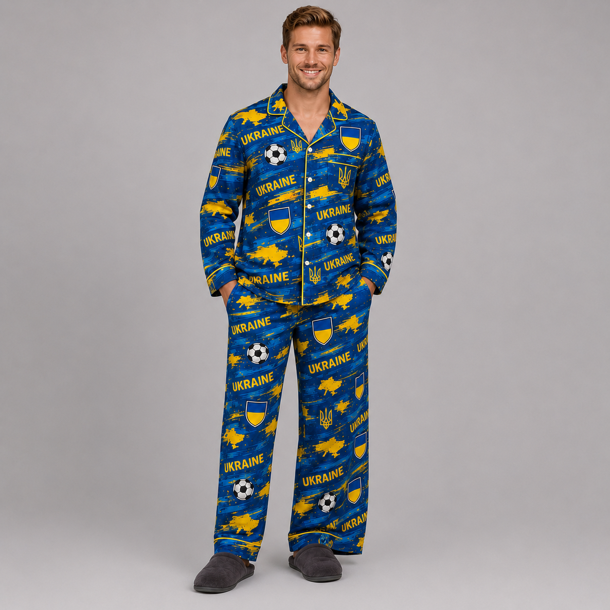 World Cup 2026 Ukraine Football Themed All Over Printed Matching Pajama Set