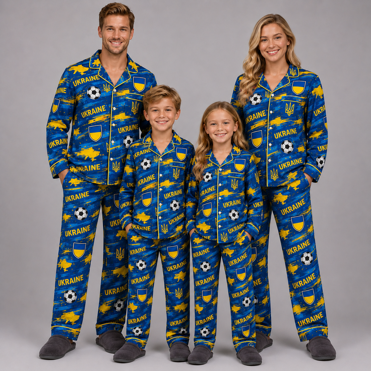 World Cup 2026 Ukraine Football Themed All Over Printed Matching Pajama Set