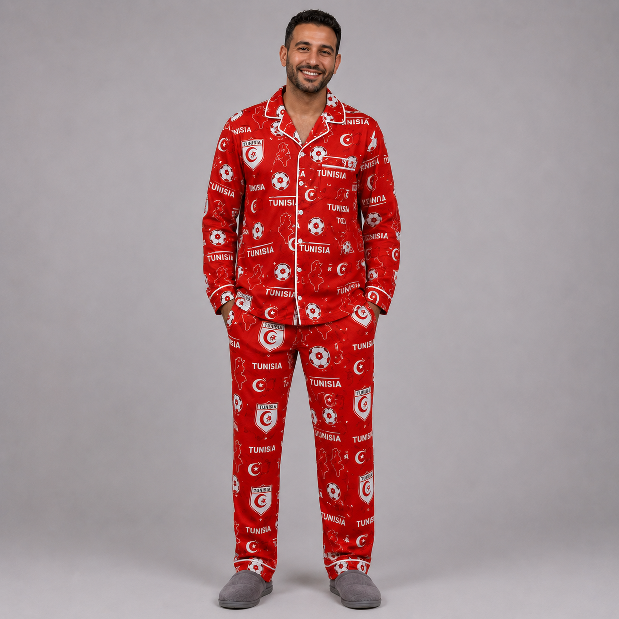 World Cup 2026 Tunisia Football Themed All Over Printed Matching Pajama Set