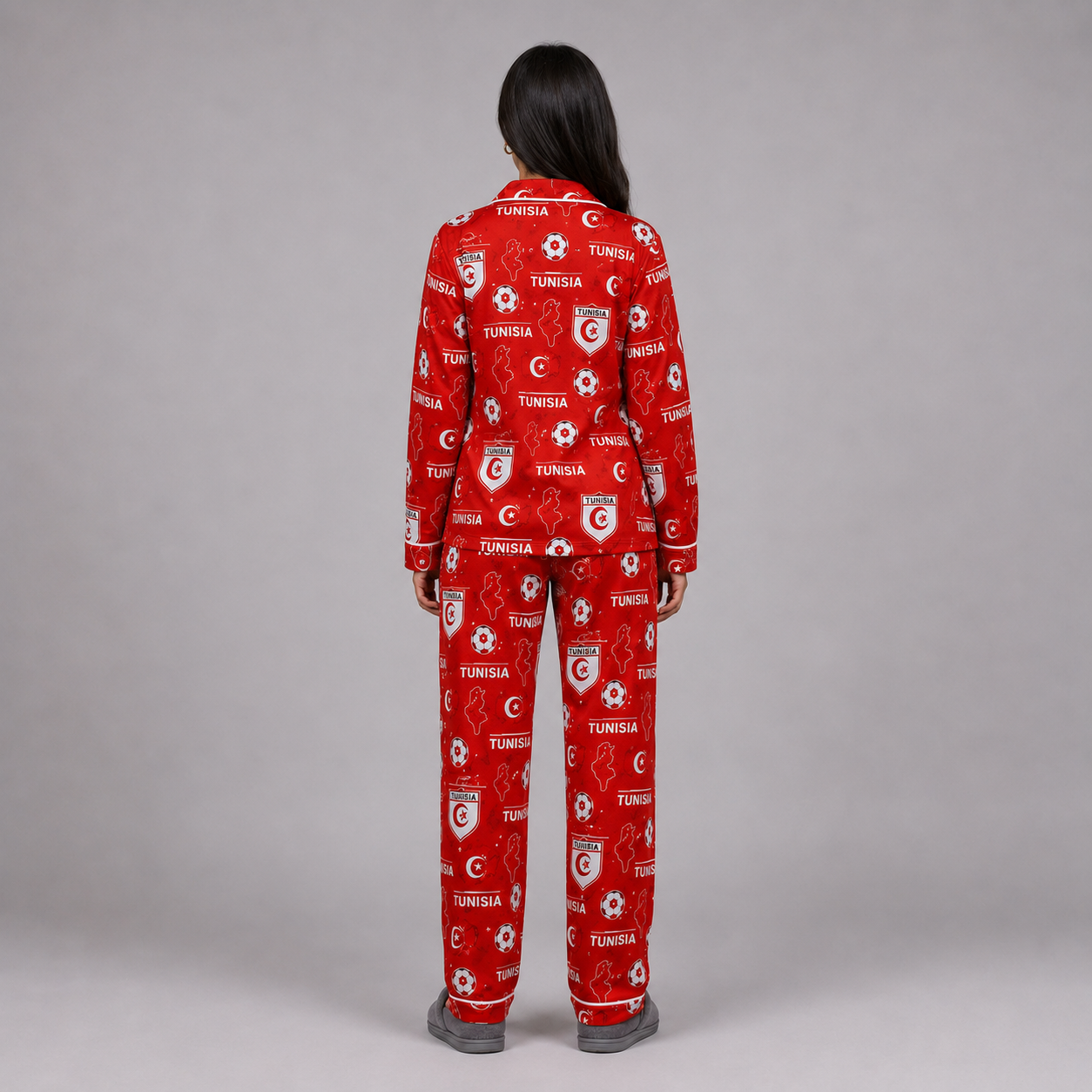 World Cup 2026 Tunisia Football Themed All Over Printed Matching Pajama Set