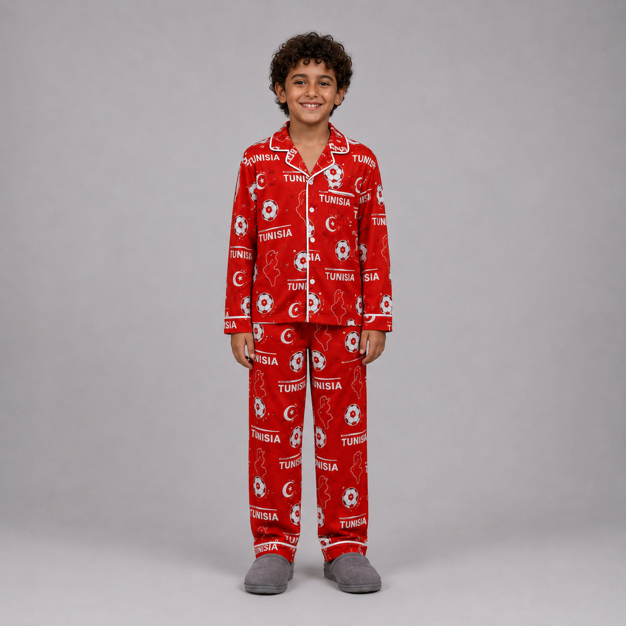 World Cup 2026 Tunisia Football Themed All Over Printed Matching Pajama Set