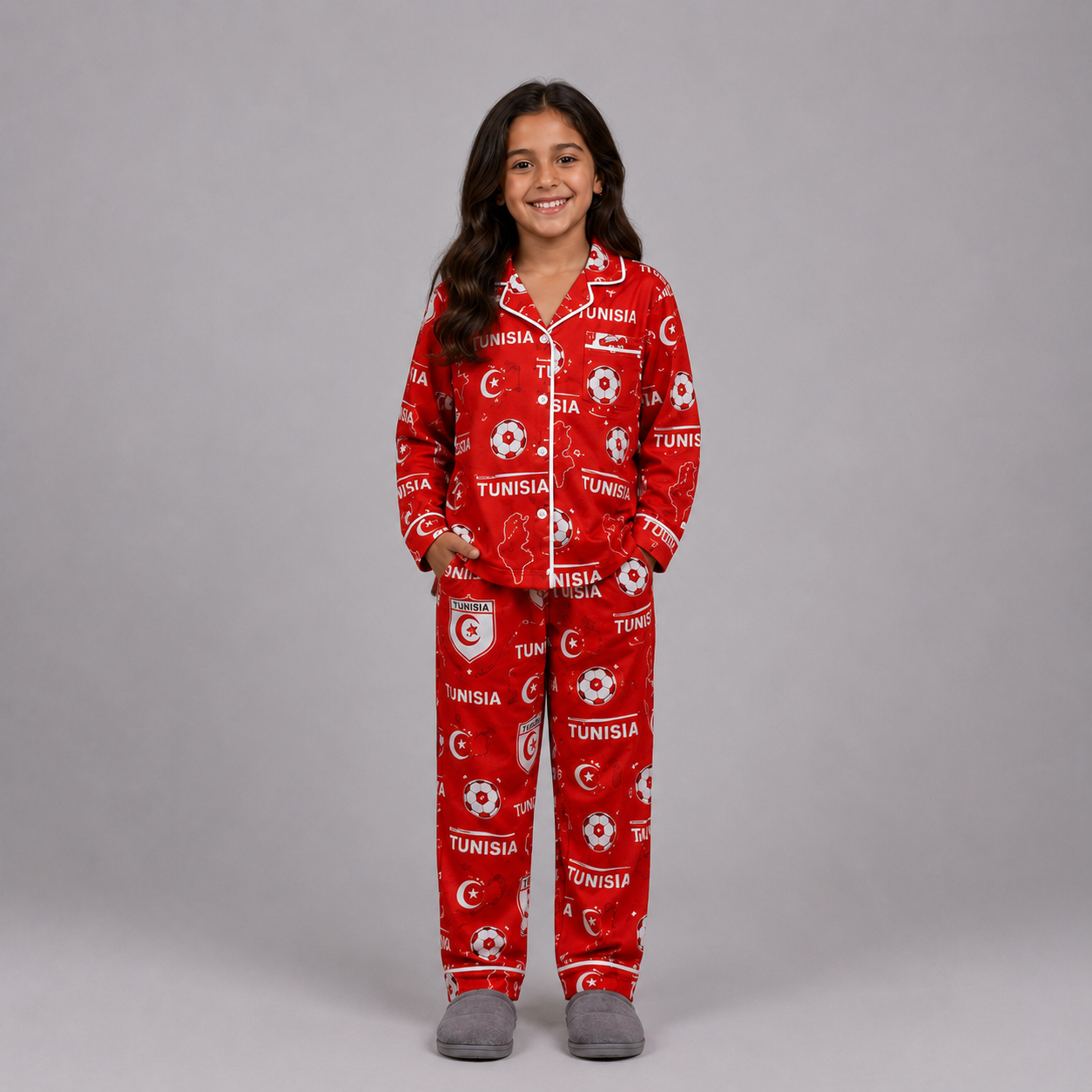World Cup 2026 Tunisia Football Themed All Over Printed Matching Pajama Set