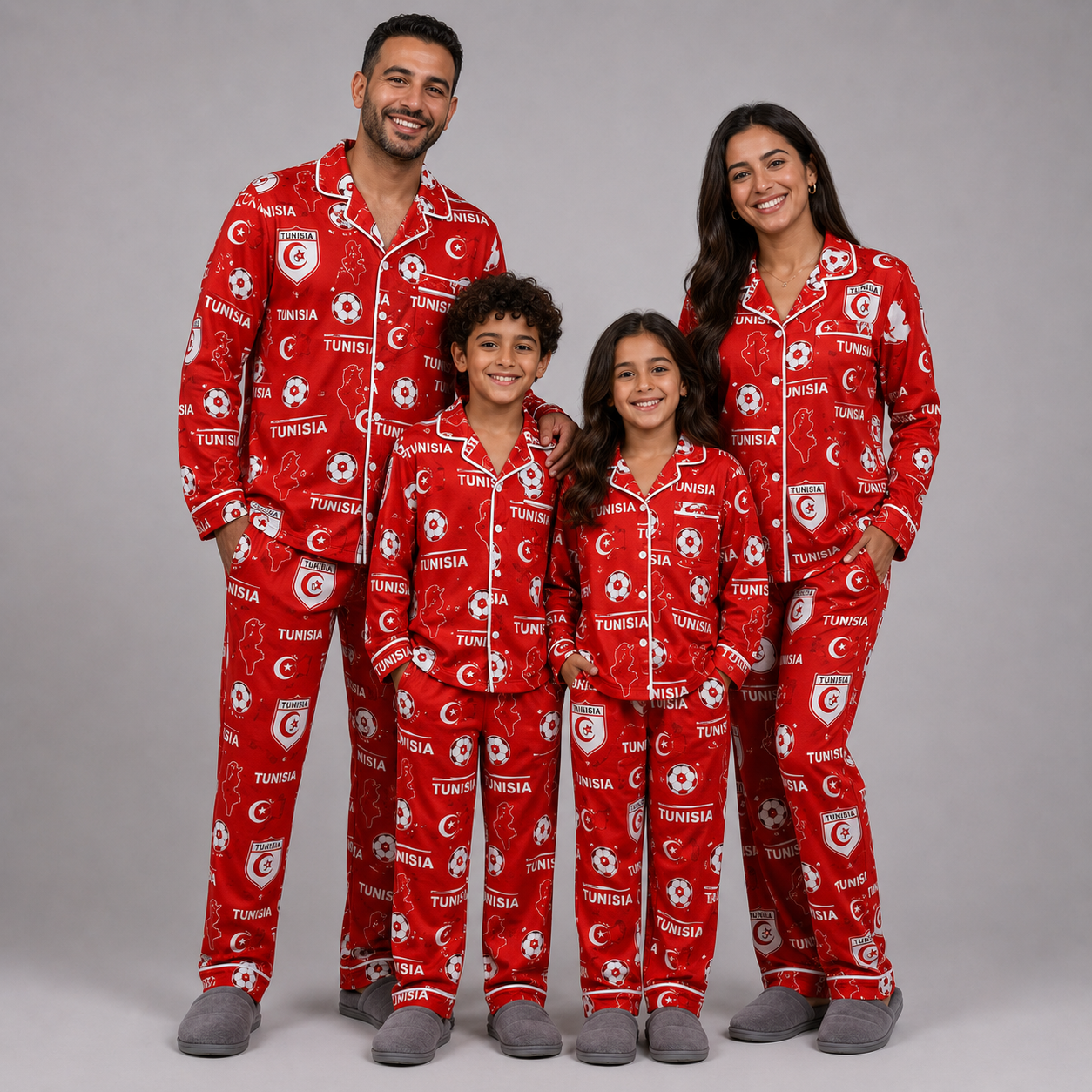 World Cup 2026 Tunisia Football Themed All Over Printed Matching Pajama Set