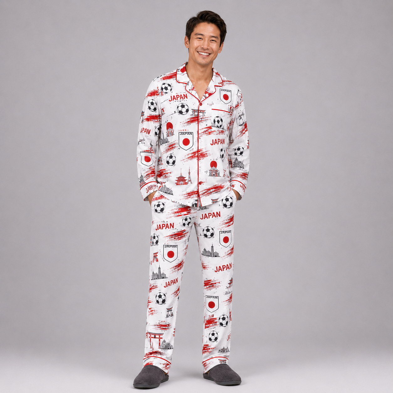 World Cup 2026 Japan Football Themed All Over Printed Matching Pajama Set