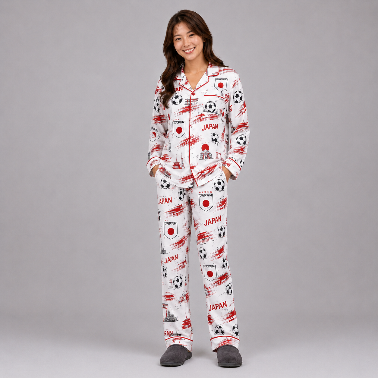 World Cup 2026 Japan Football Themed All Over Printed Matching Pajama Set