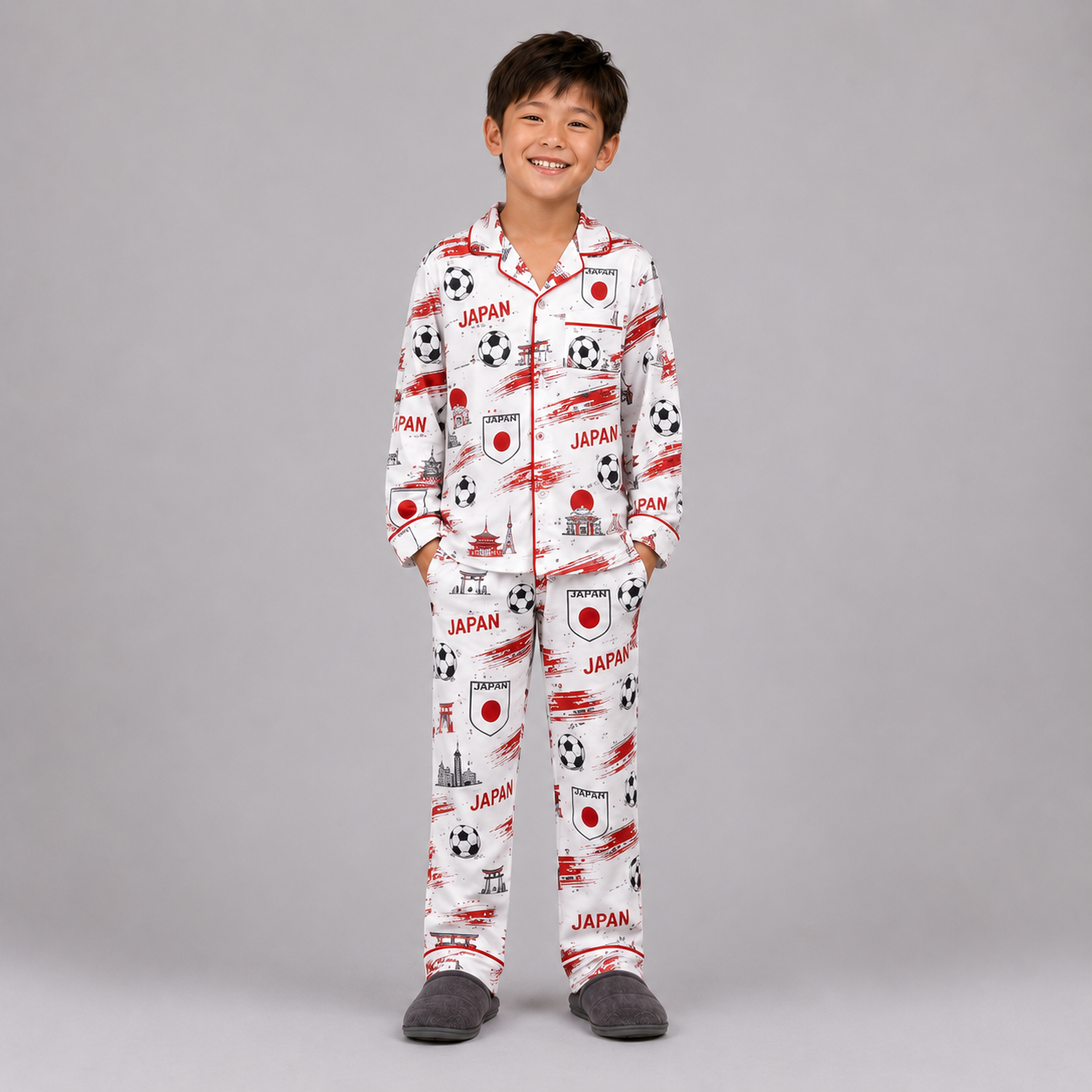 World Cup 2026 Japan Football Themed All Over Printed Matching Pajama Set