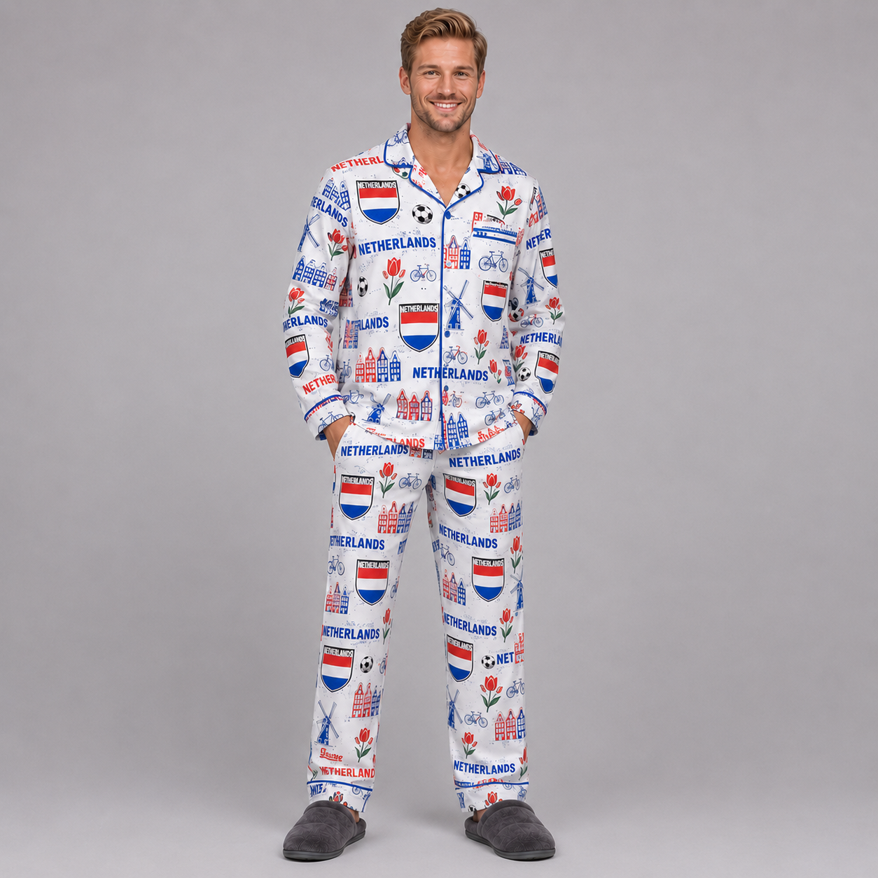 World Cup 2026 Netherlands Football Themed All Over Printed Matching Pajama Set