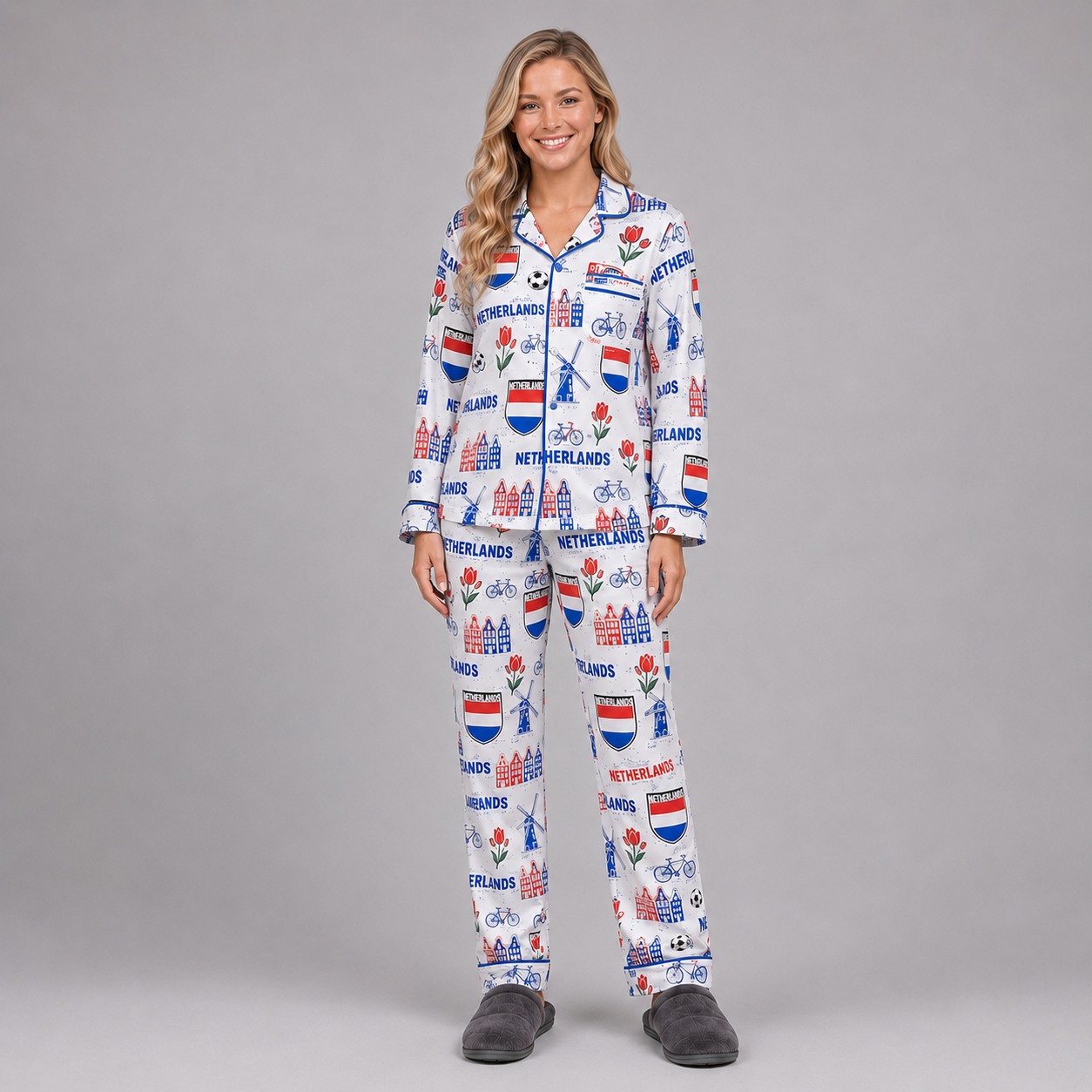 World Cup 2026 Netherlands Football Themed All Over Printed Matching Pajama Set
