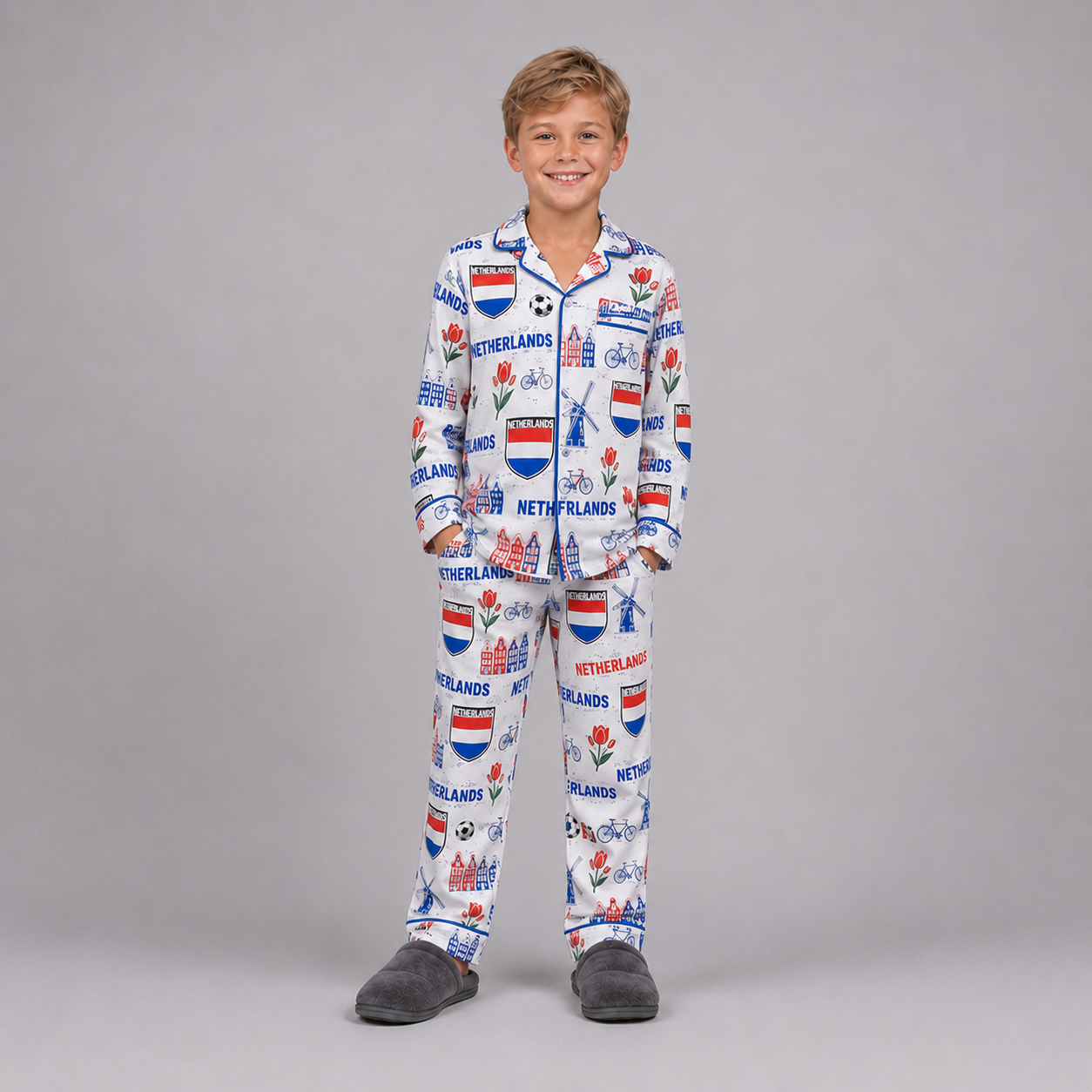 World Cup 2026 Netherlands Football Themed All Over Printed Matching Pajama Set