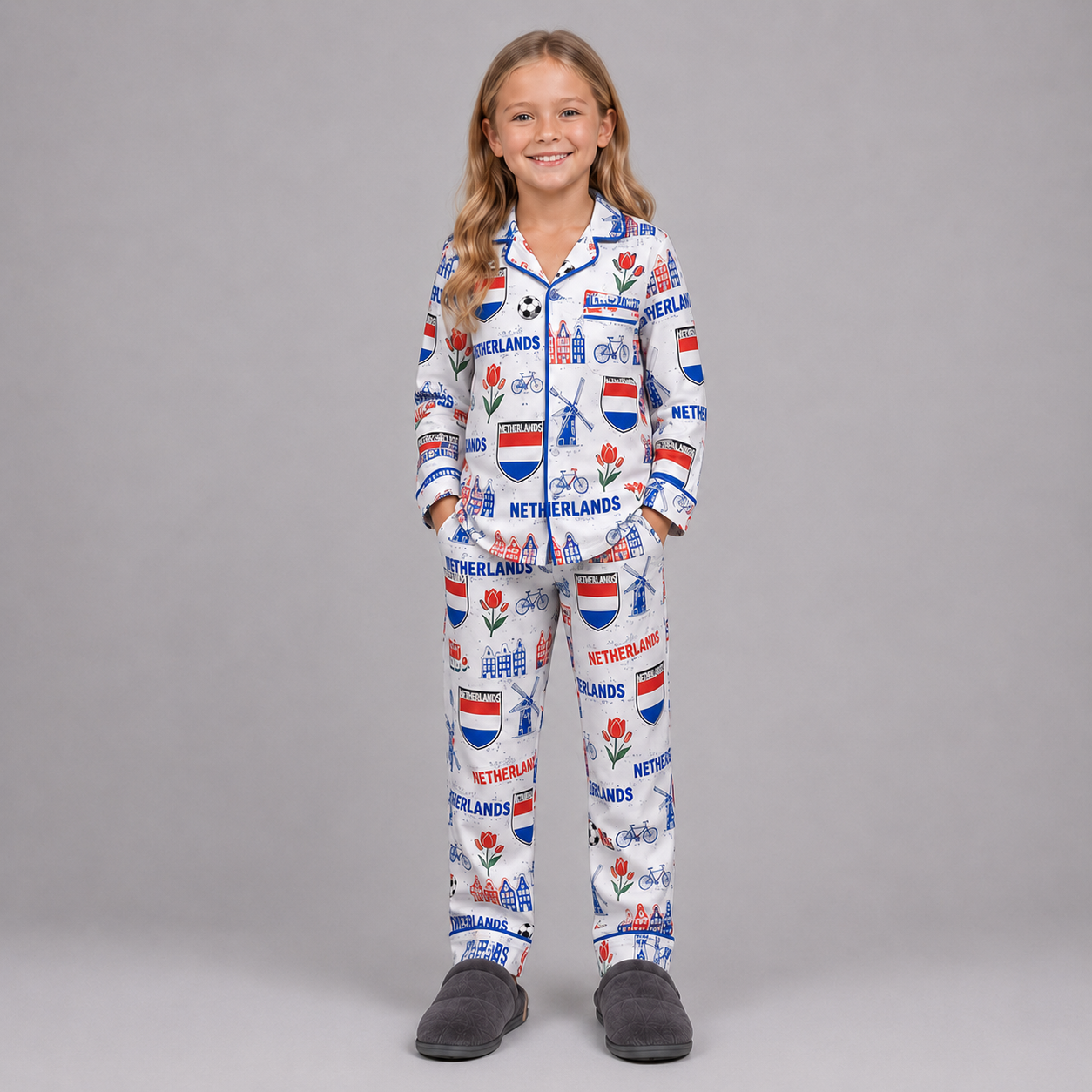 World Cup 2026 Netherlands Football Themed All Over Printed Matching Pajama Set