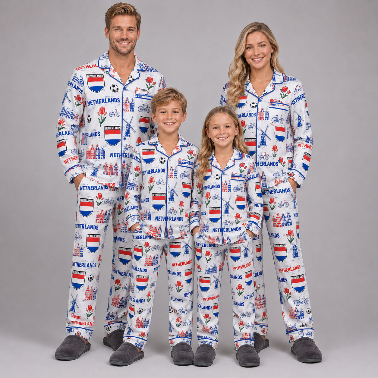 World Cup 2026 Netherlands Football Themed All Over Printed Matching Pajama Set