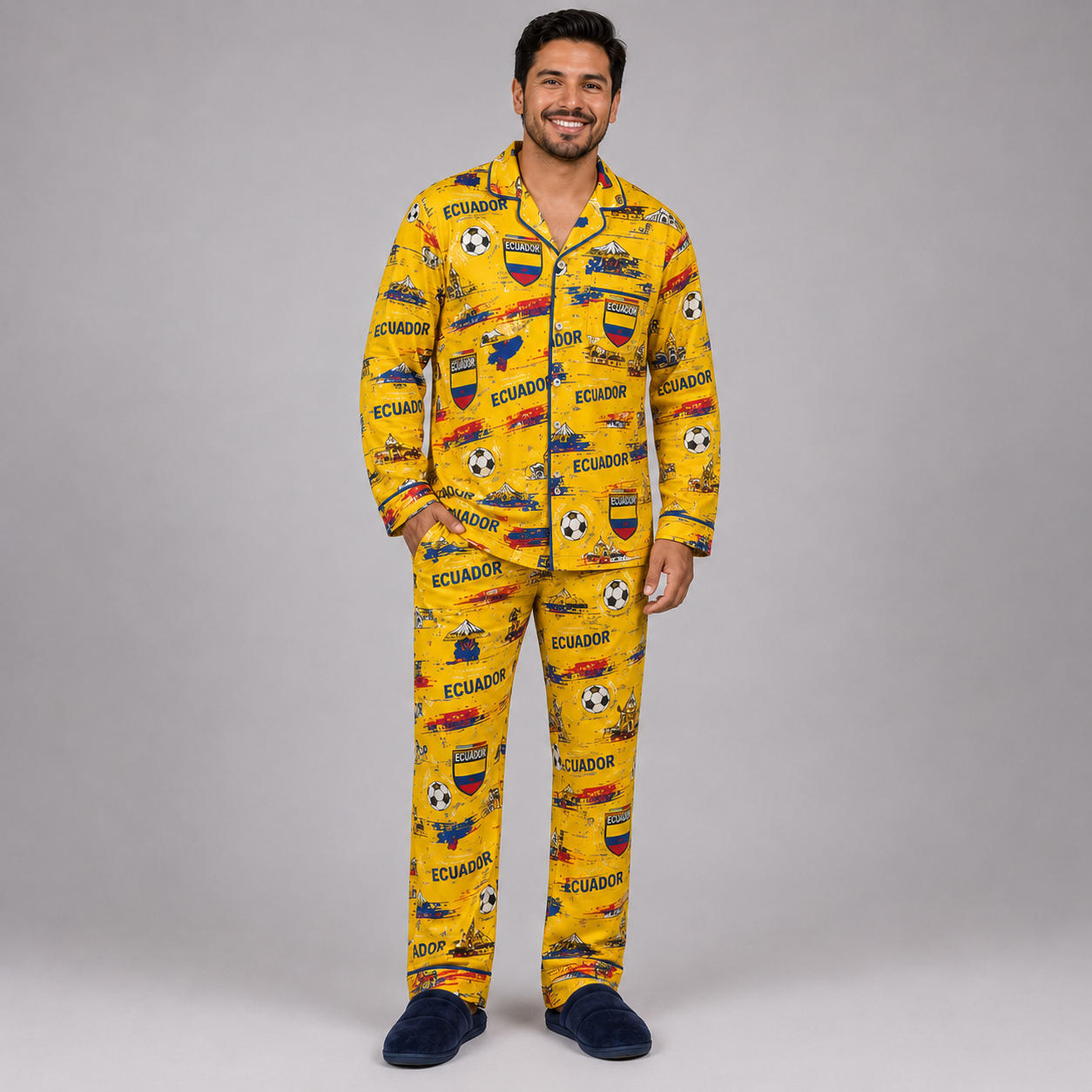 World Cup 2026 Ecuador Football Themed All Over Printed Matching Pajama Set
